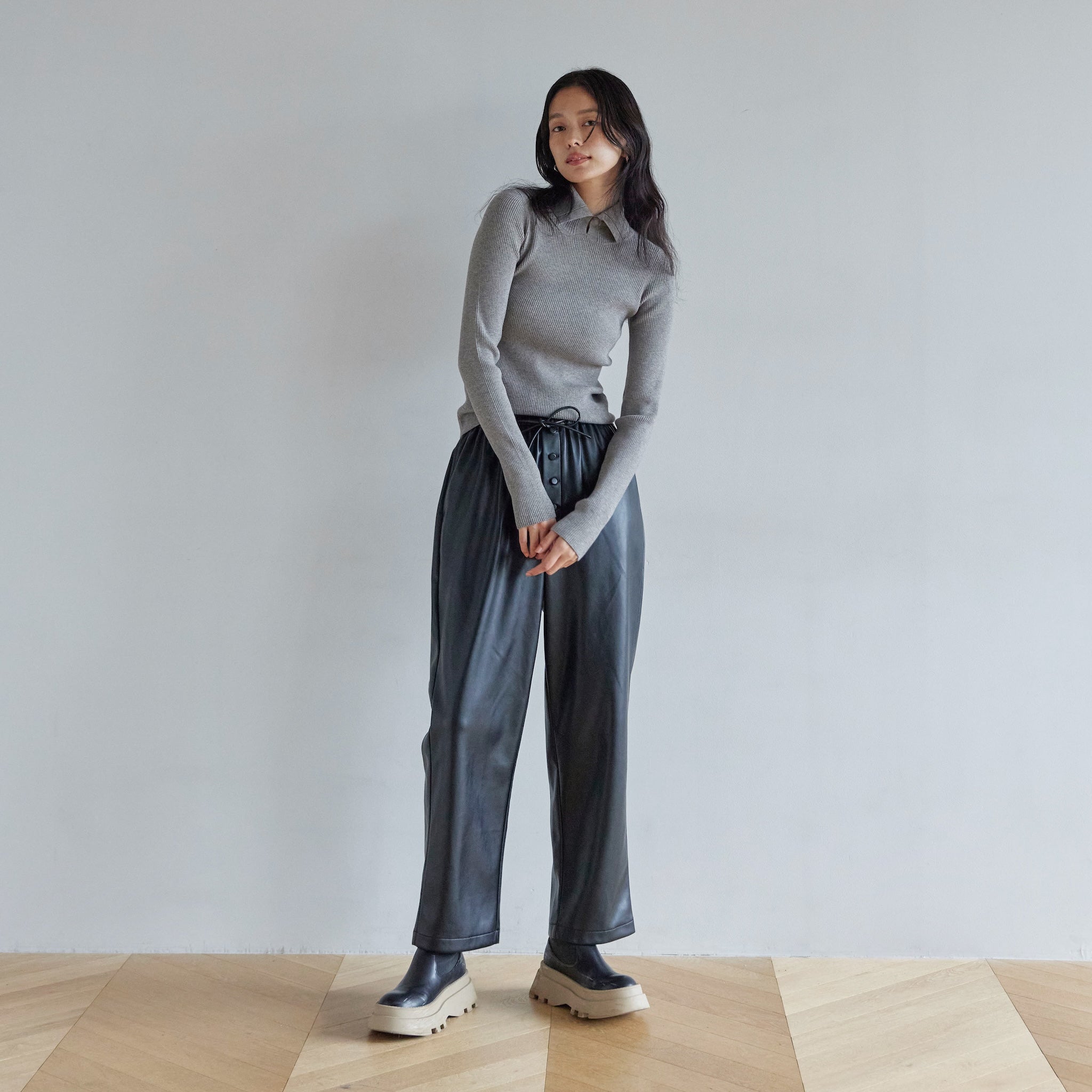 Soft Stretch ECO Leather Gathered Pants