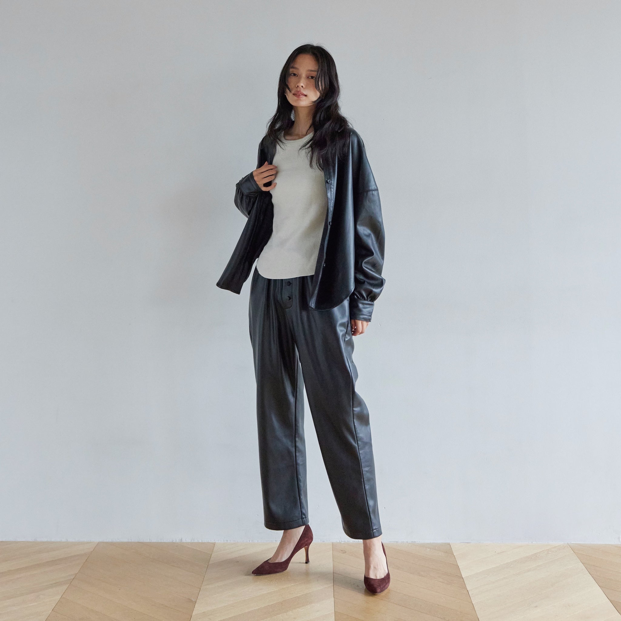 Soft Stretch ECO Leather Gathered Pants