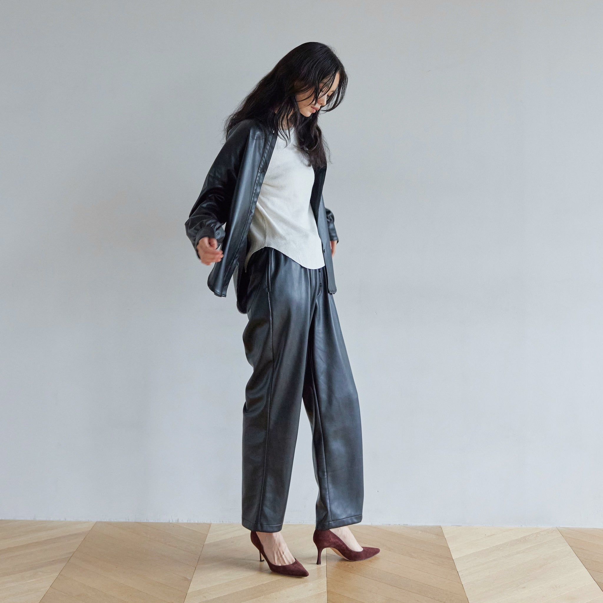 Soft Stretch ECO Leather Gathered Pants
