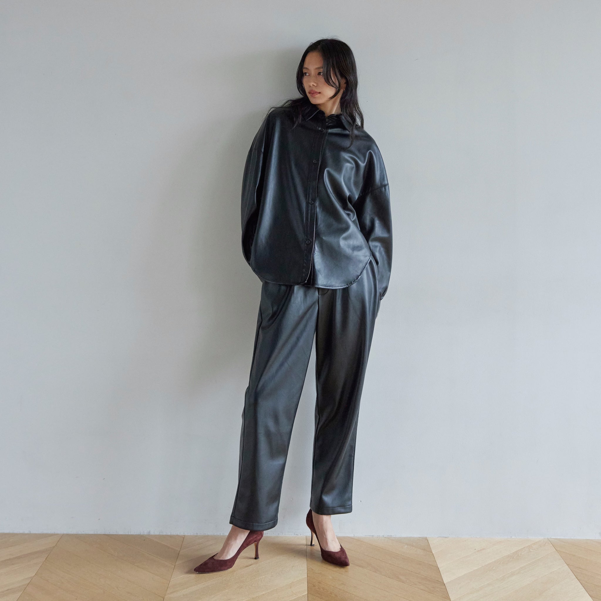 Soft Stretch ECO Leather Gathered Pants