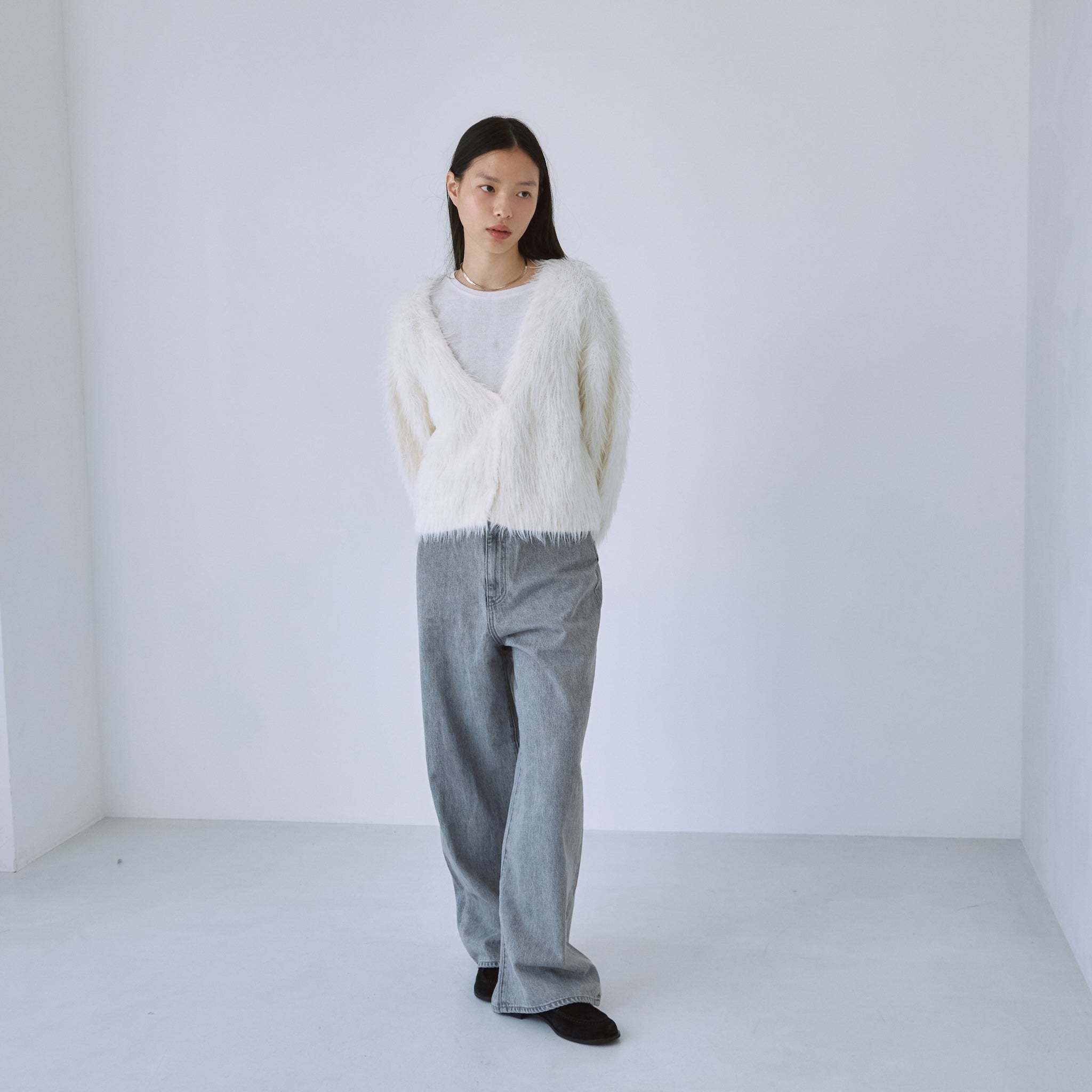 ヘアリーシャギーVネックカーディガン