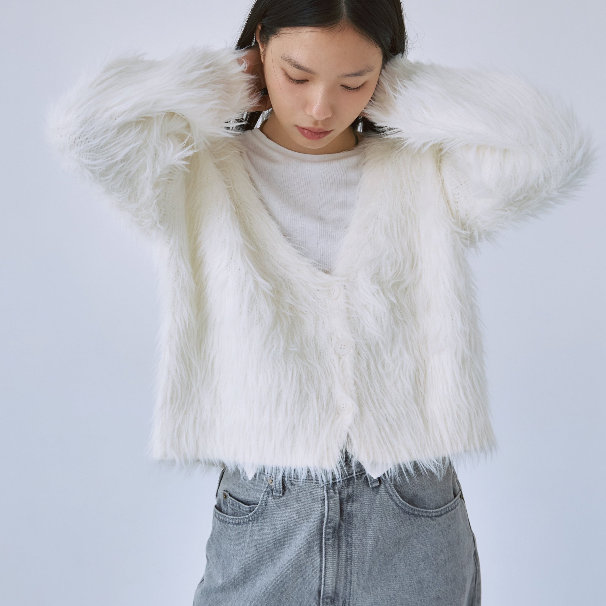 ヘアリーシャギーVネックカーディガン