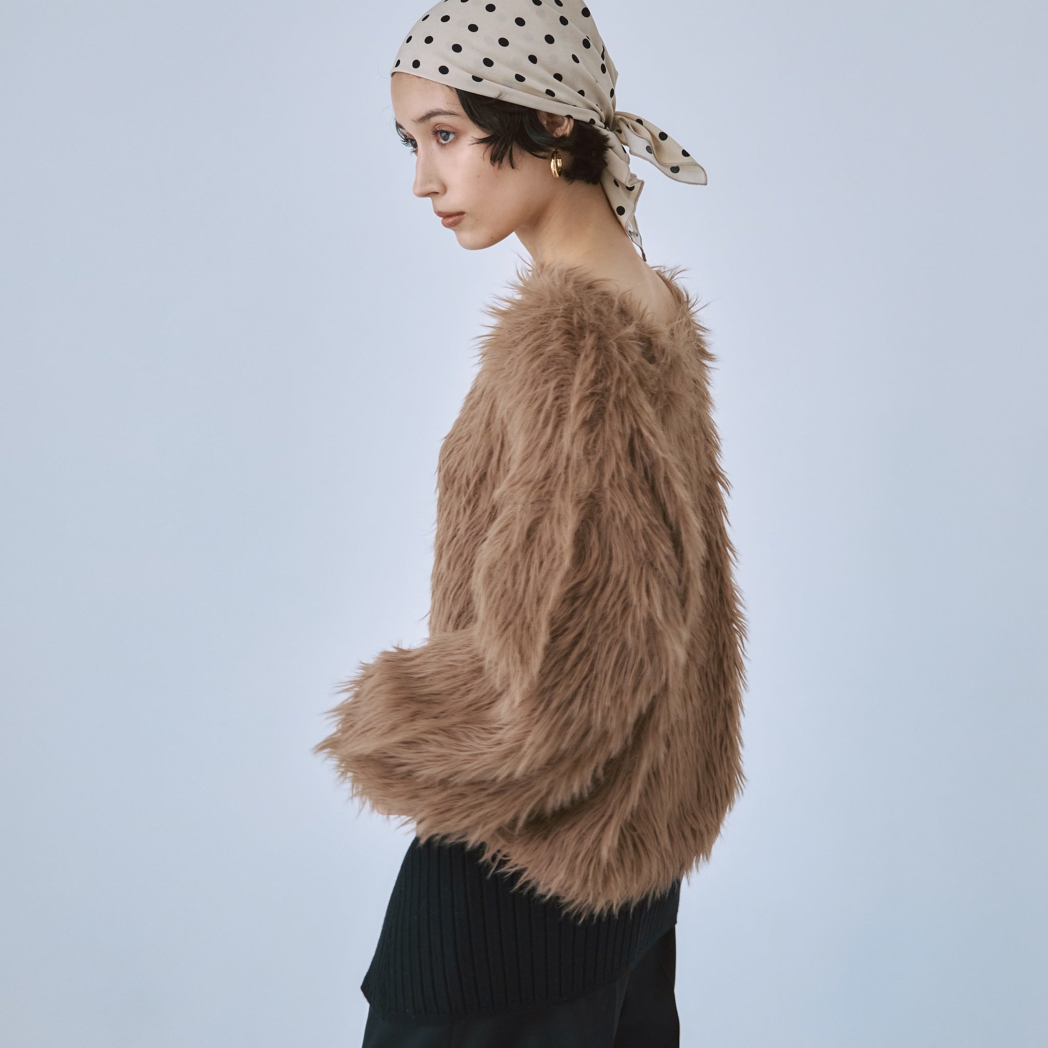 ヘアリーシャギーボートネックトップス