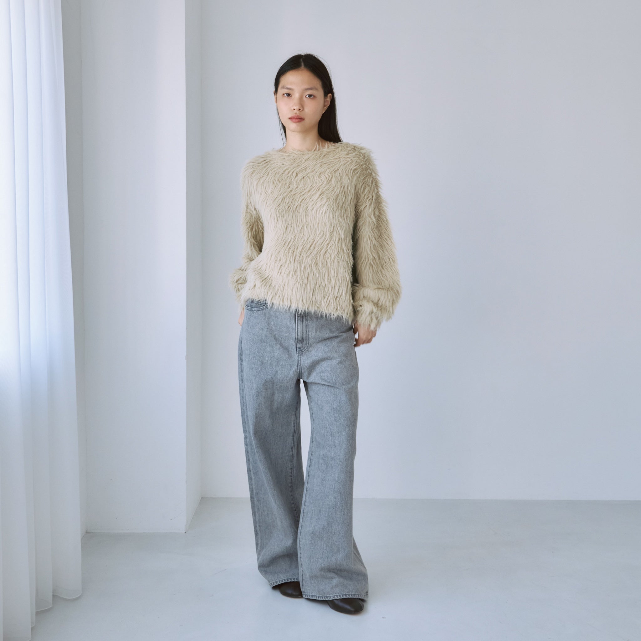 Hairy shaggy boat neck top