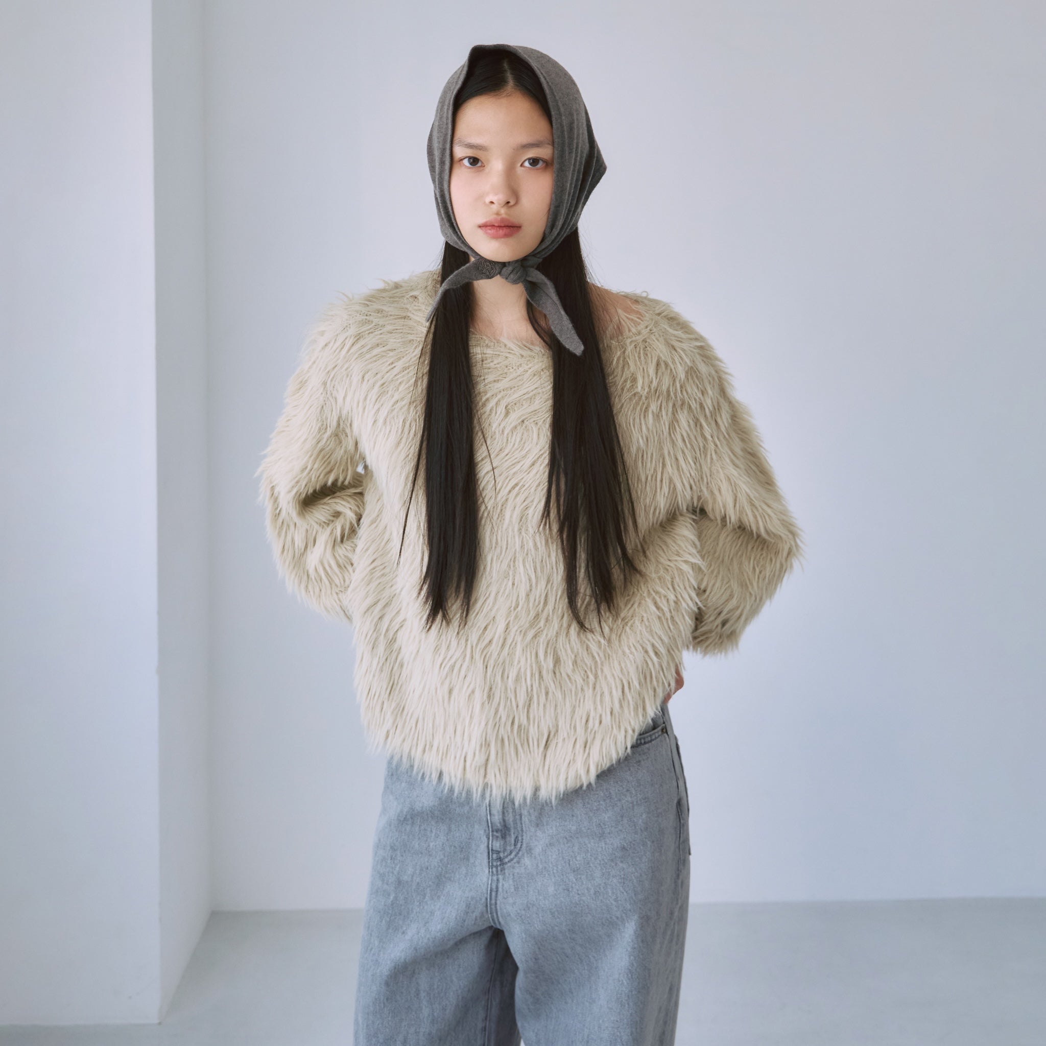 Hairy shaggy boat neck top