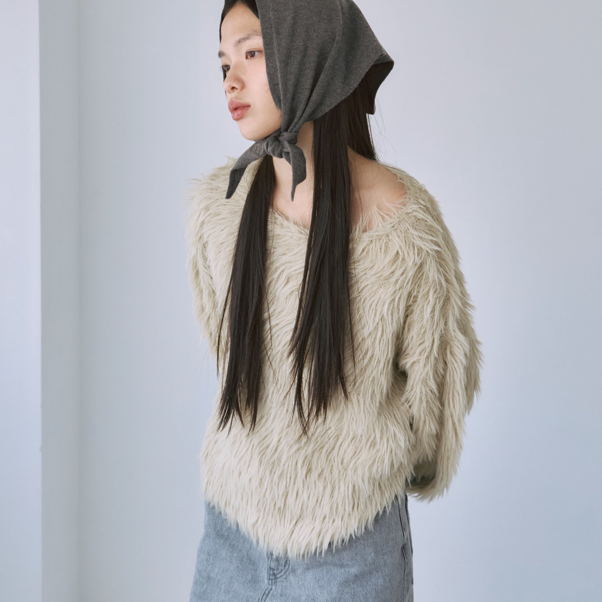 Hairy shaggy boat neck top