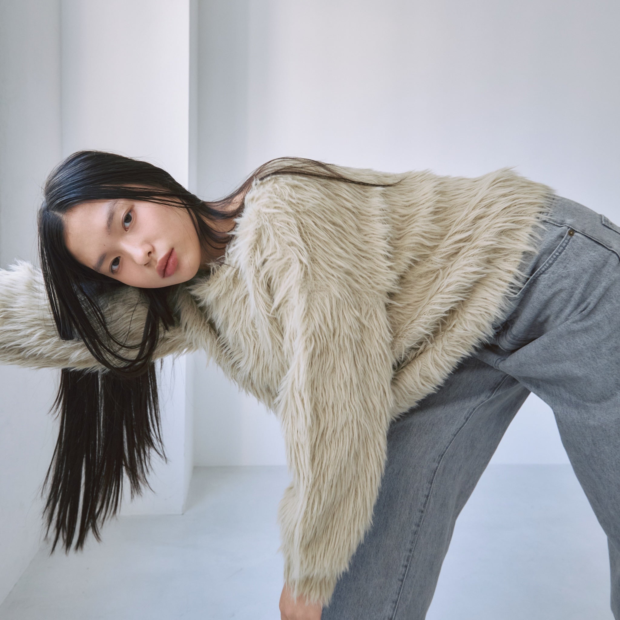 Hairy shaggy boat neck top