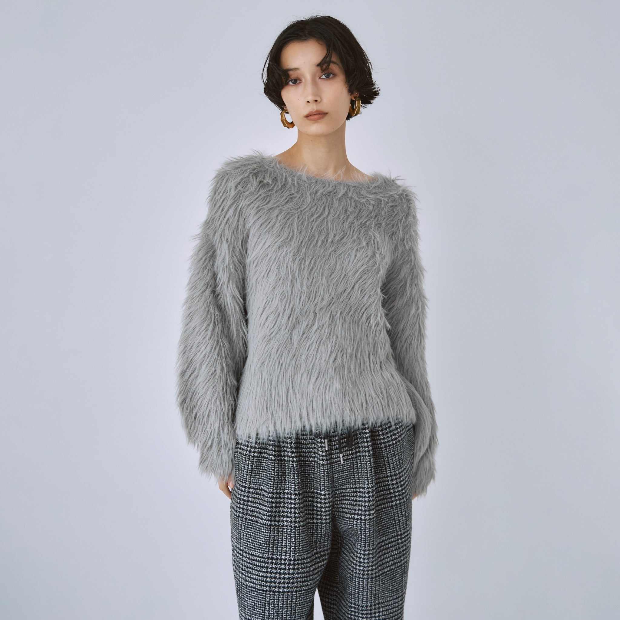 Hairy shaggy boat neck top