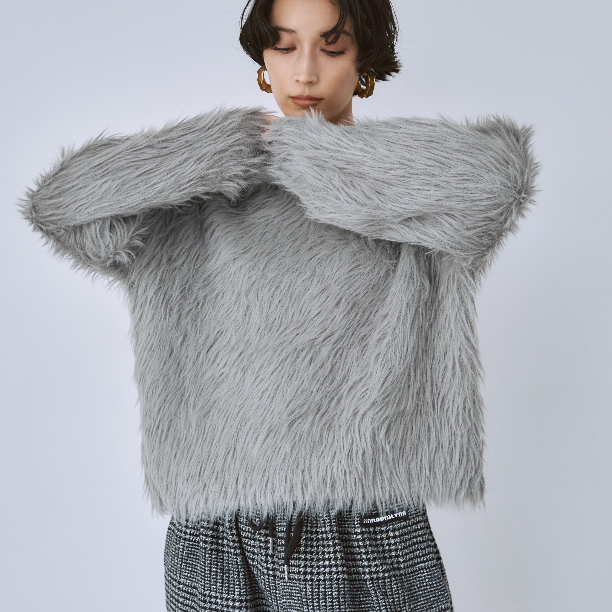 Hairy shaggy boat neck top