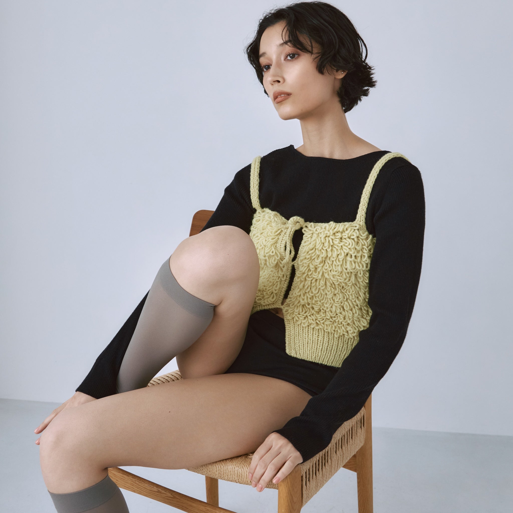 Hand made wool loop ribbon bustier