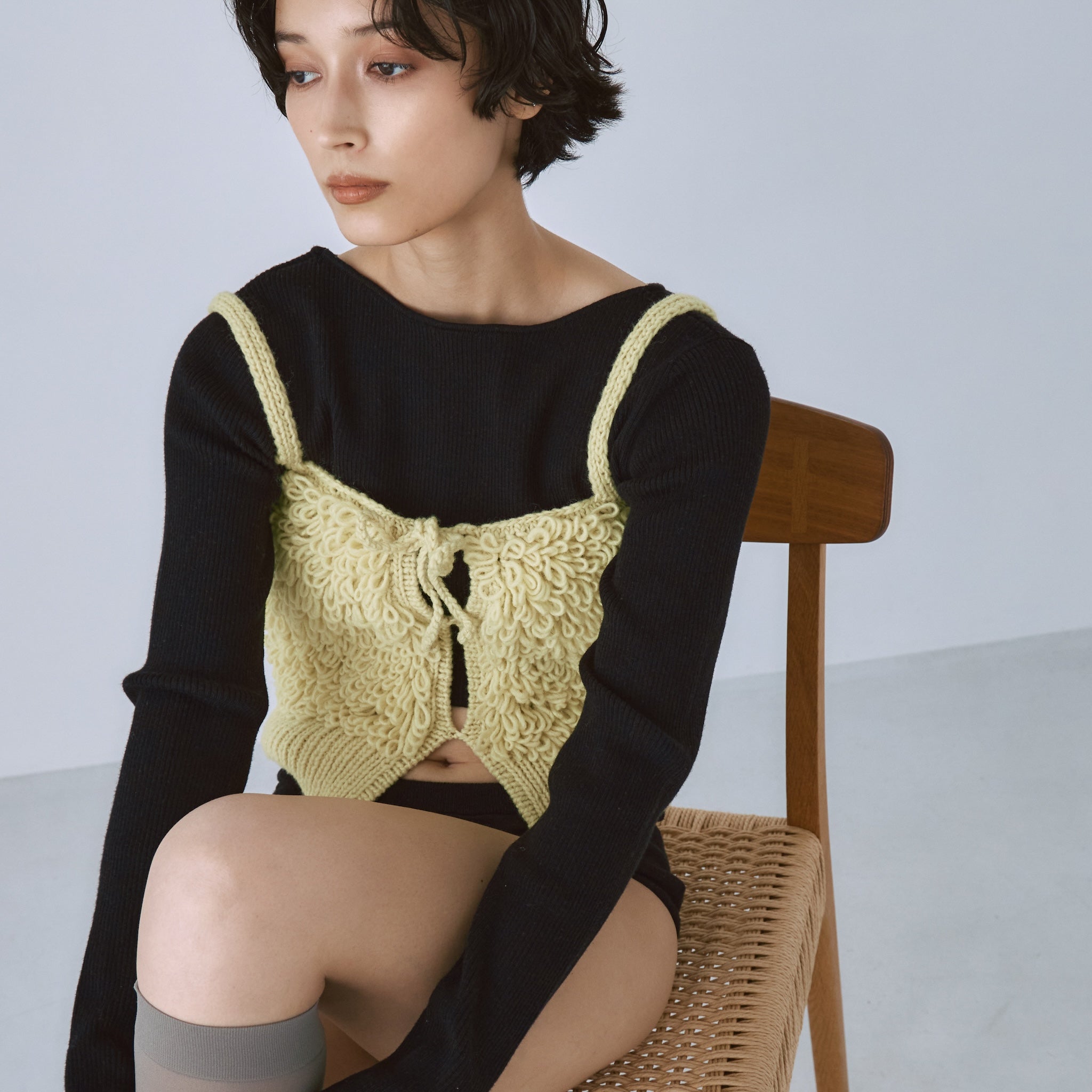 Hand made wool loop ribbon bustier