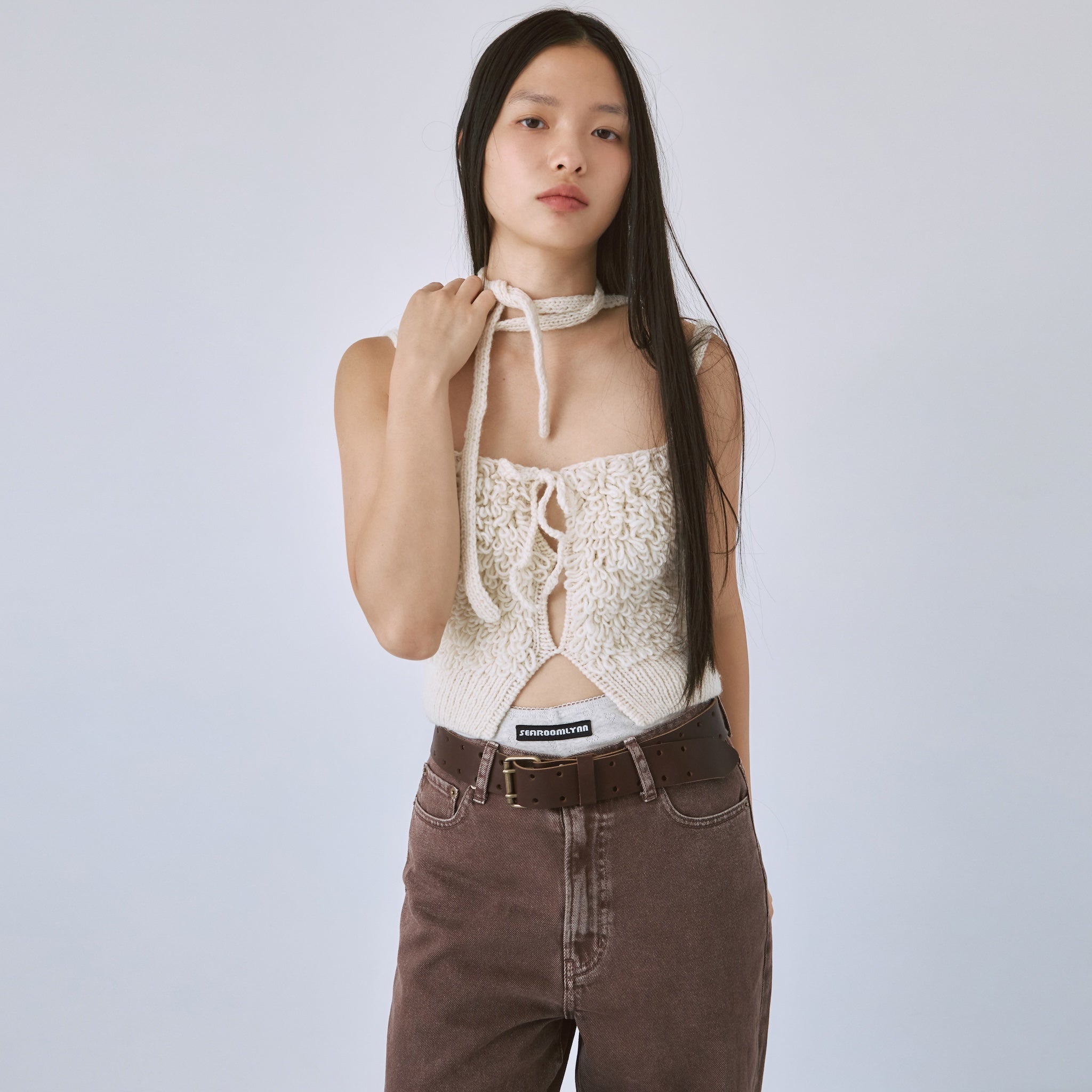 Hand made wool loop ribbon bustier