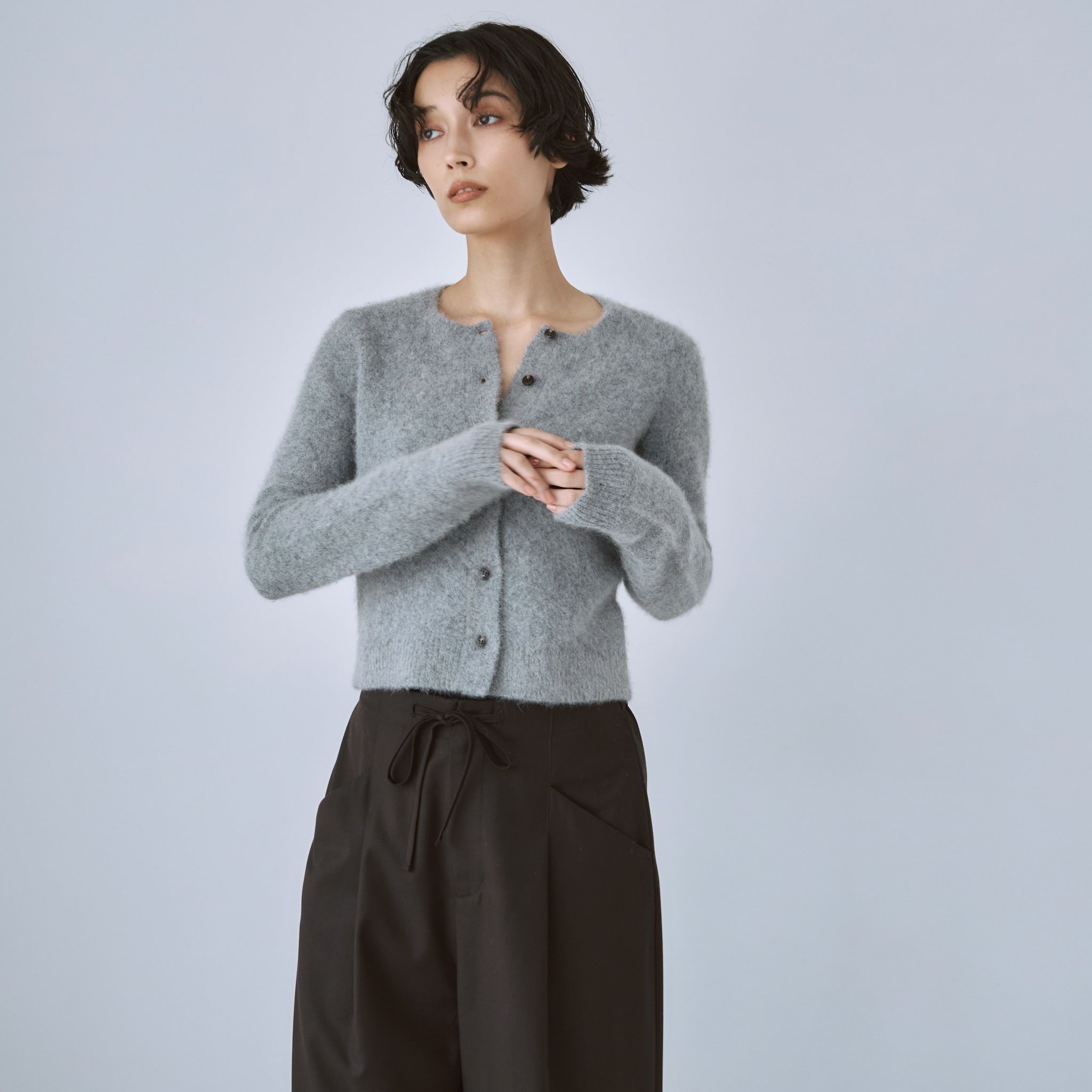 Fox mix basic crew cardigan