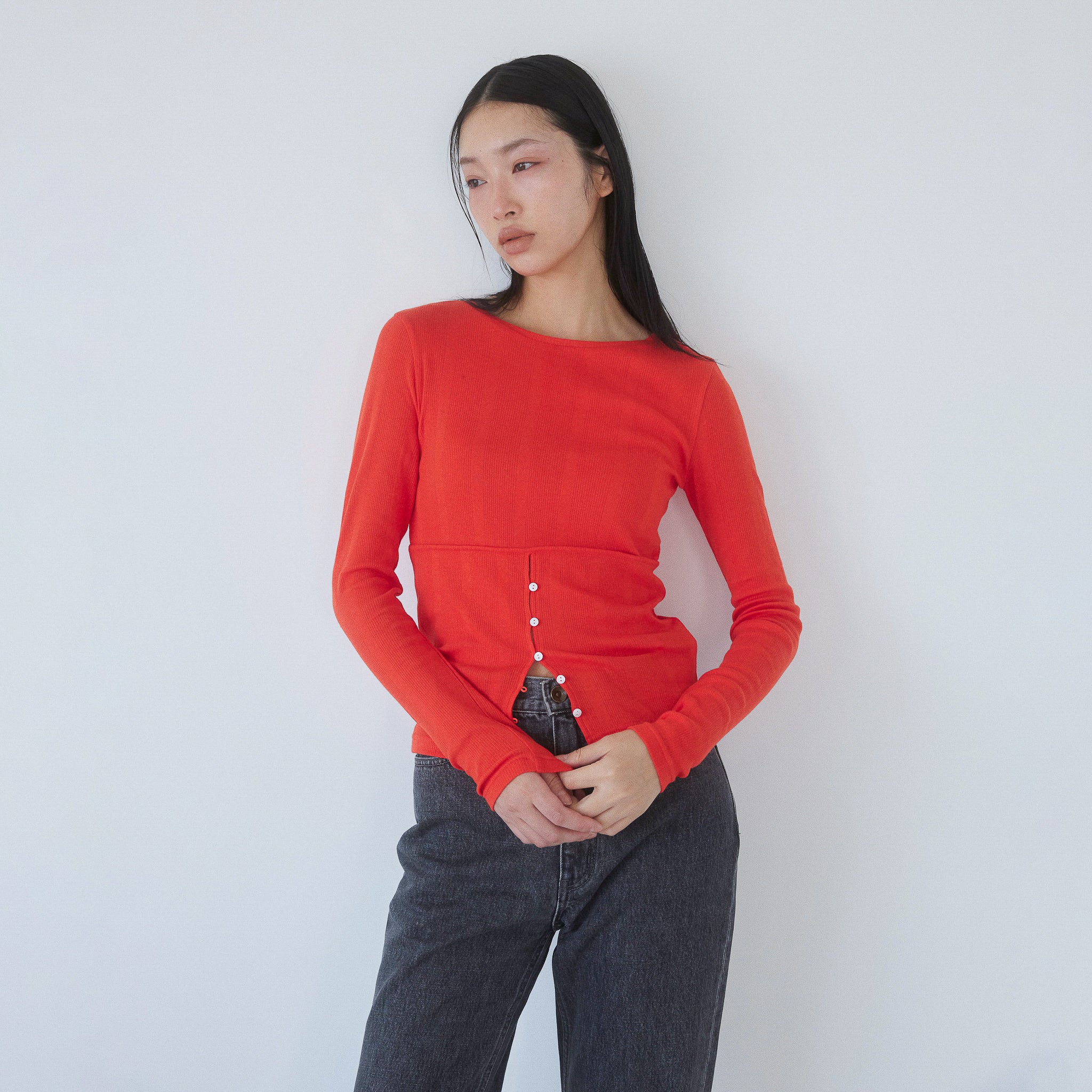 Soft sheer random RIB corset top