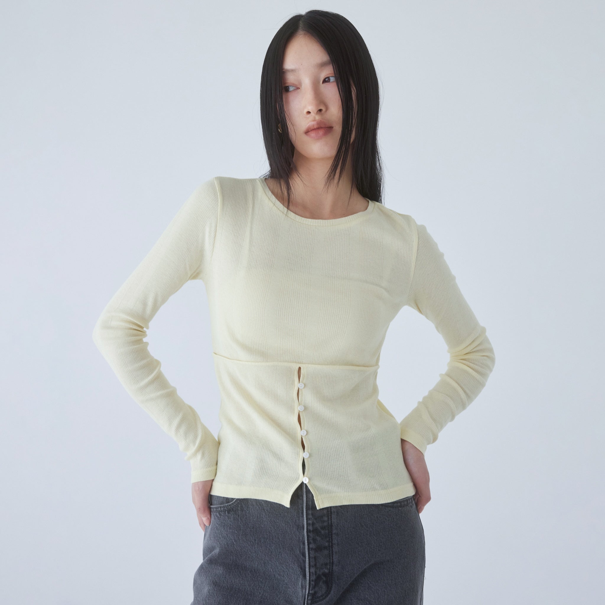 Soft sheer random RIB corset top