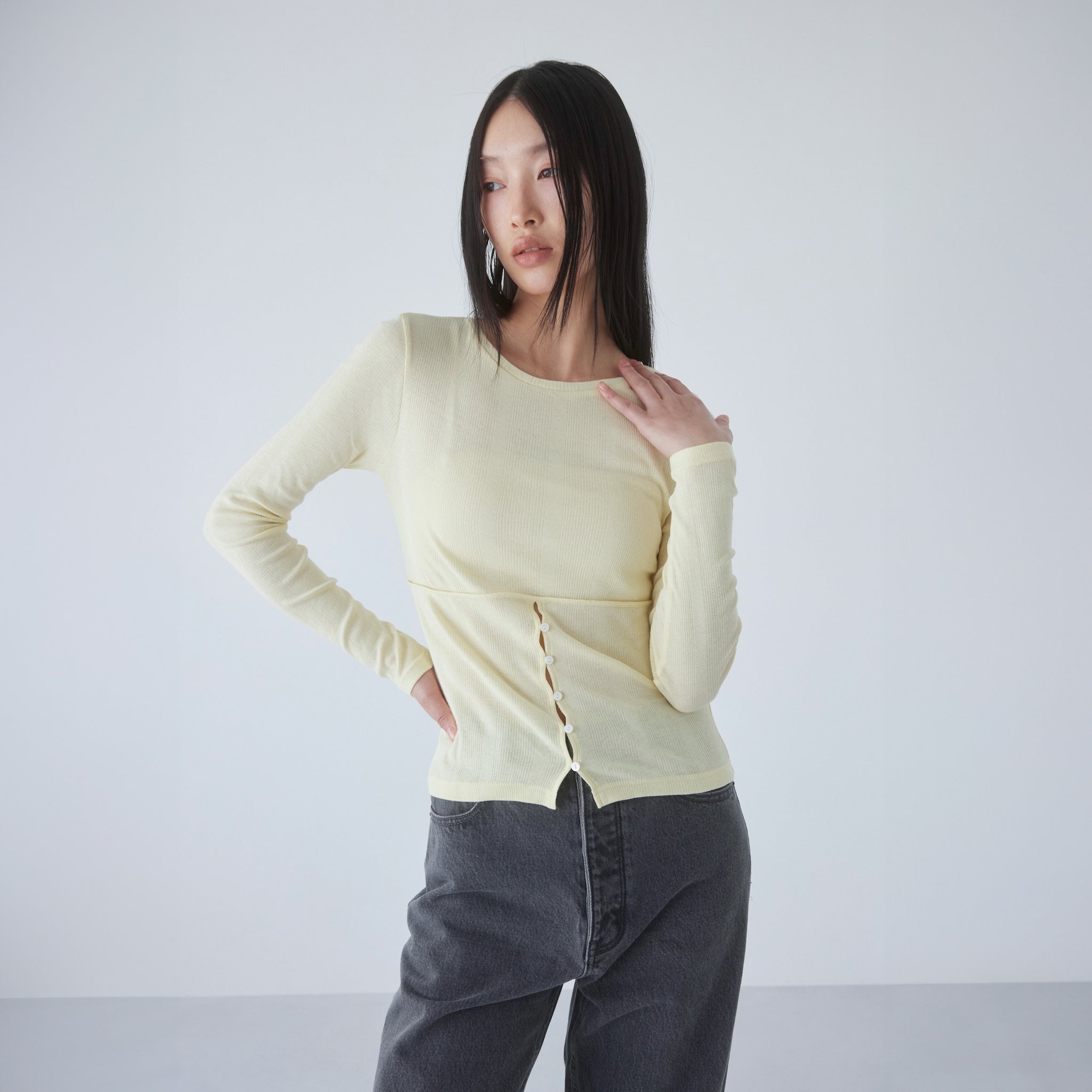 Soft sheer random RIB corset top