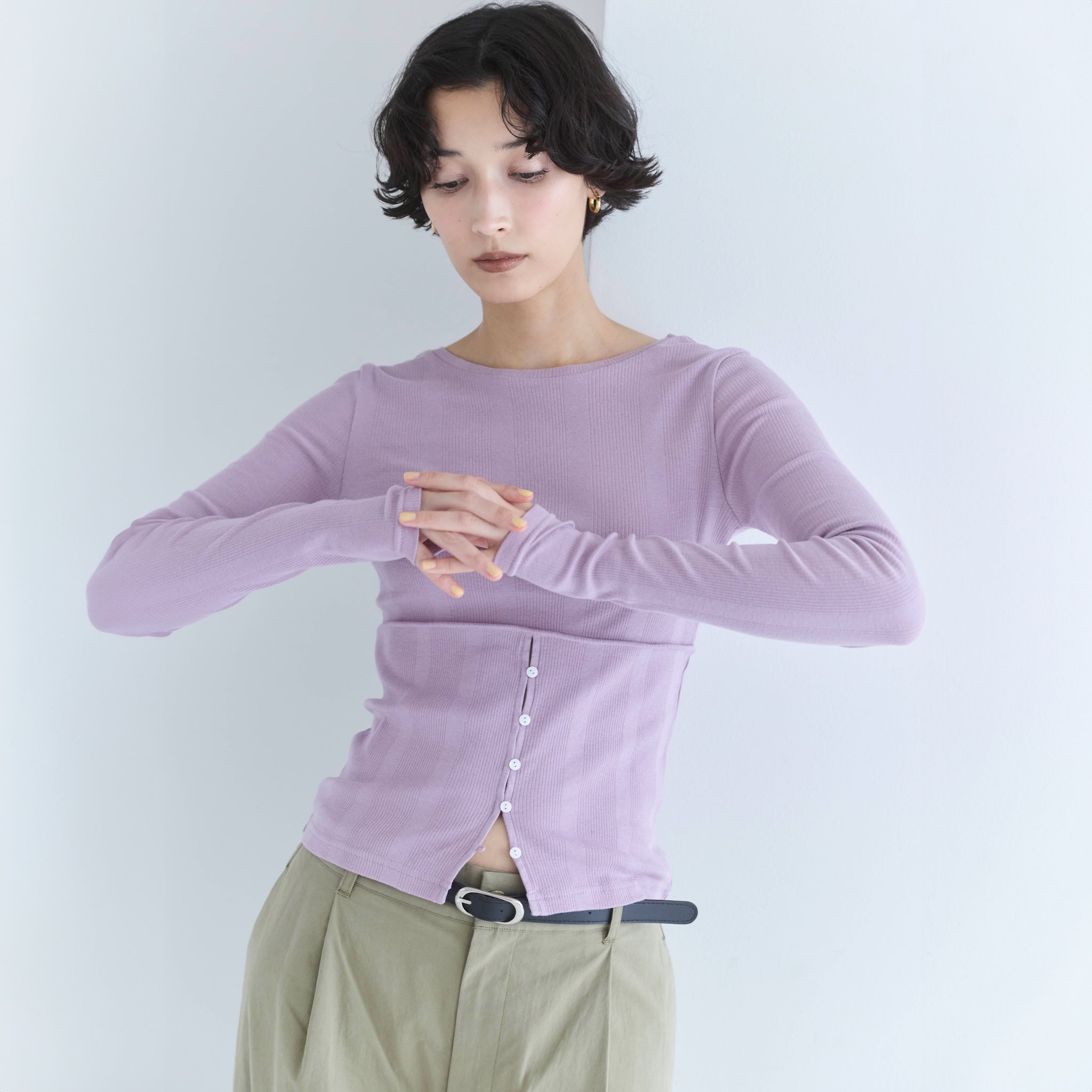 Soft sheer random RIB corset top