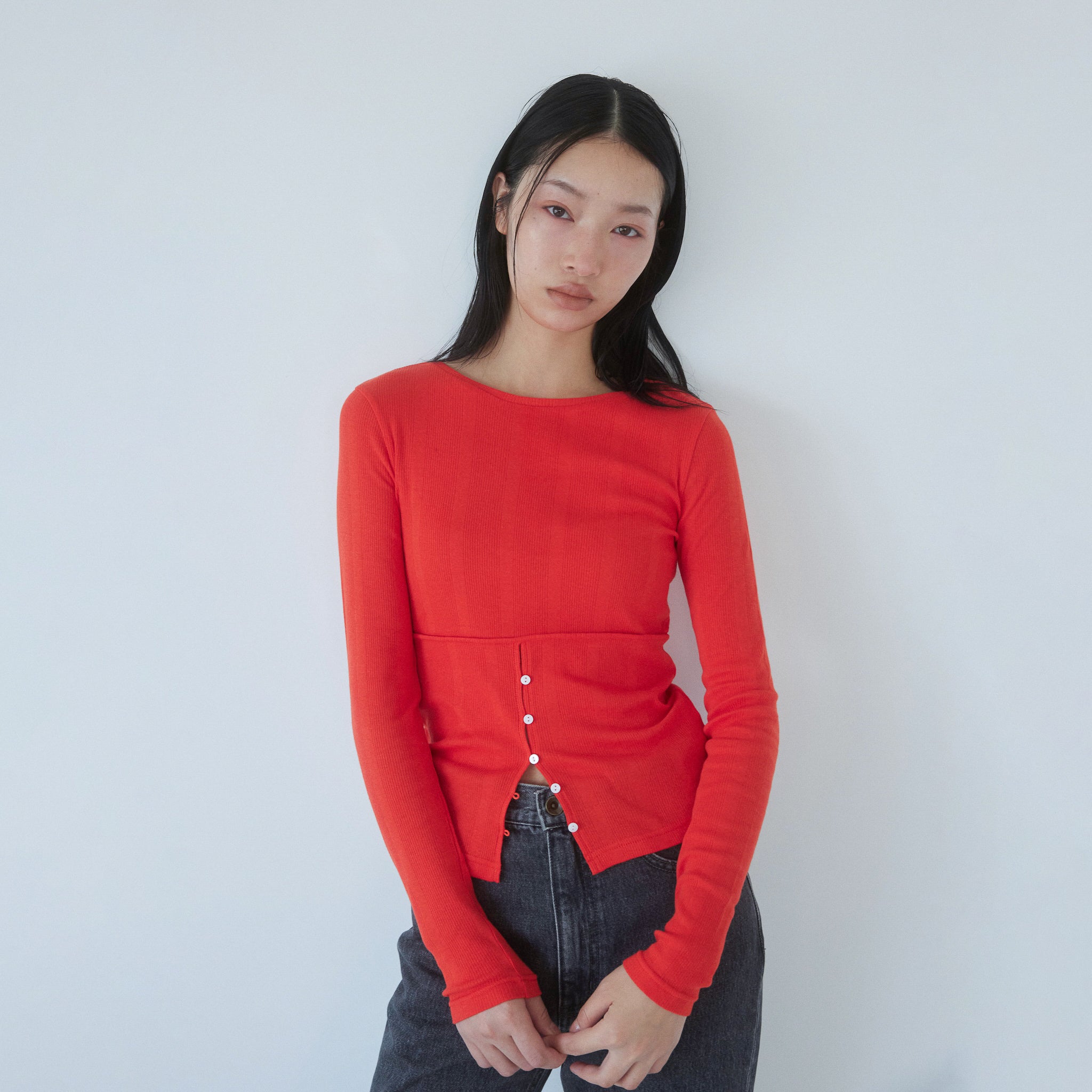 Soft sheer random RIB corset top