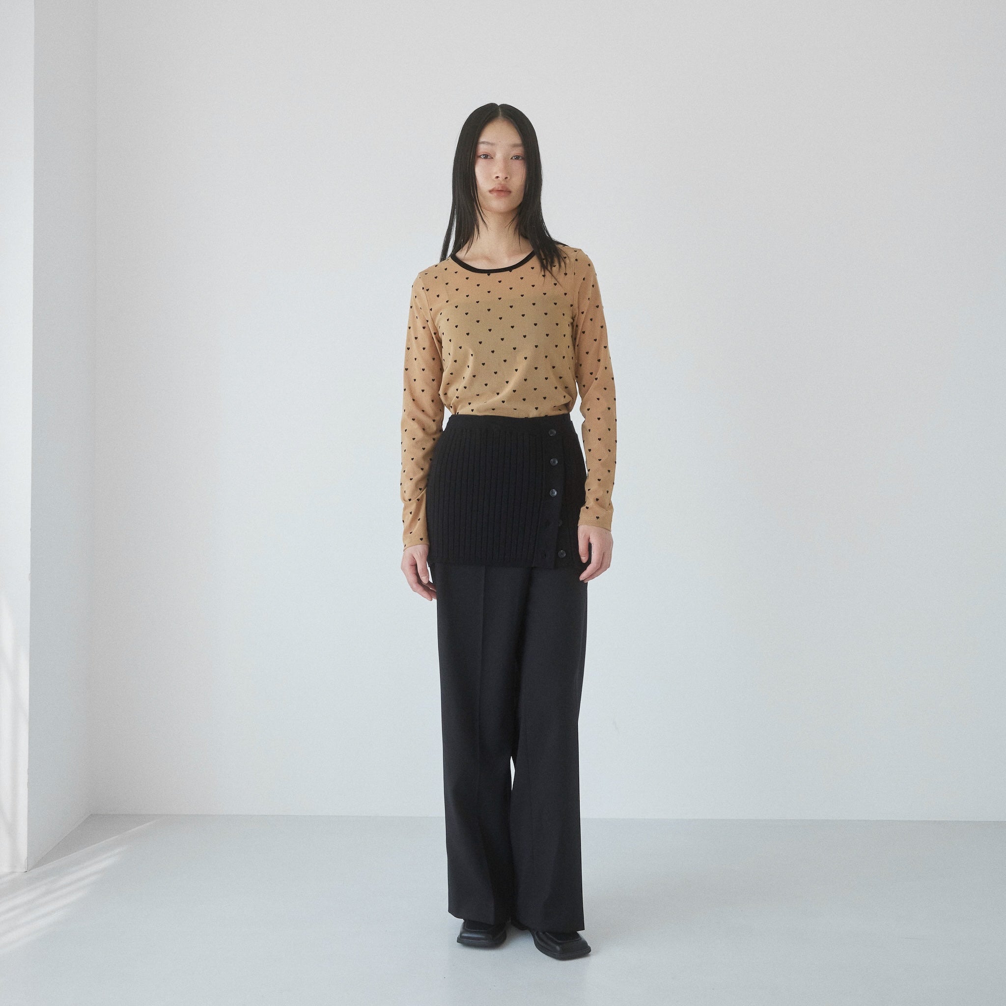 Flocked Multi Pattern Crew Neck Top