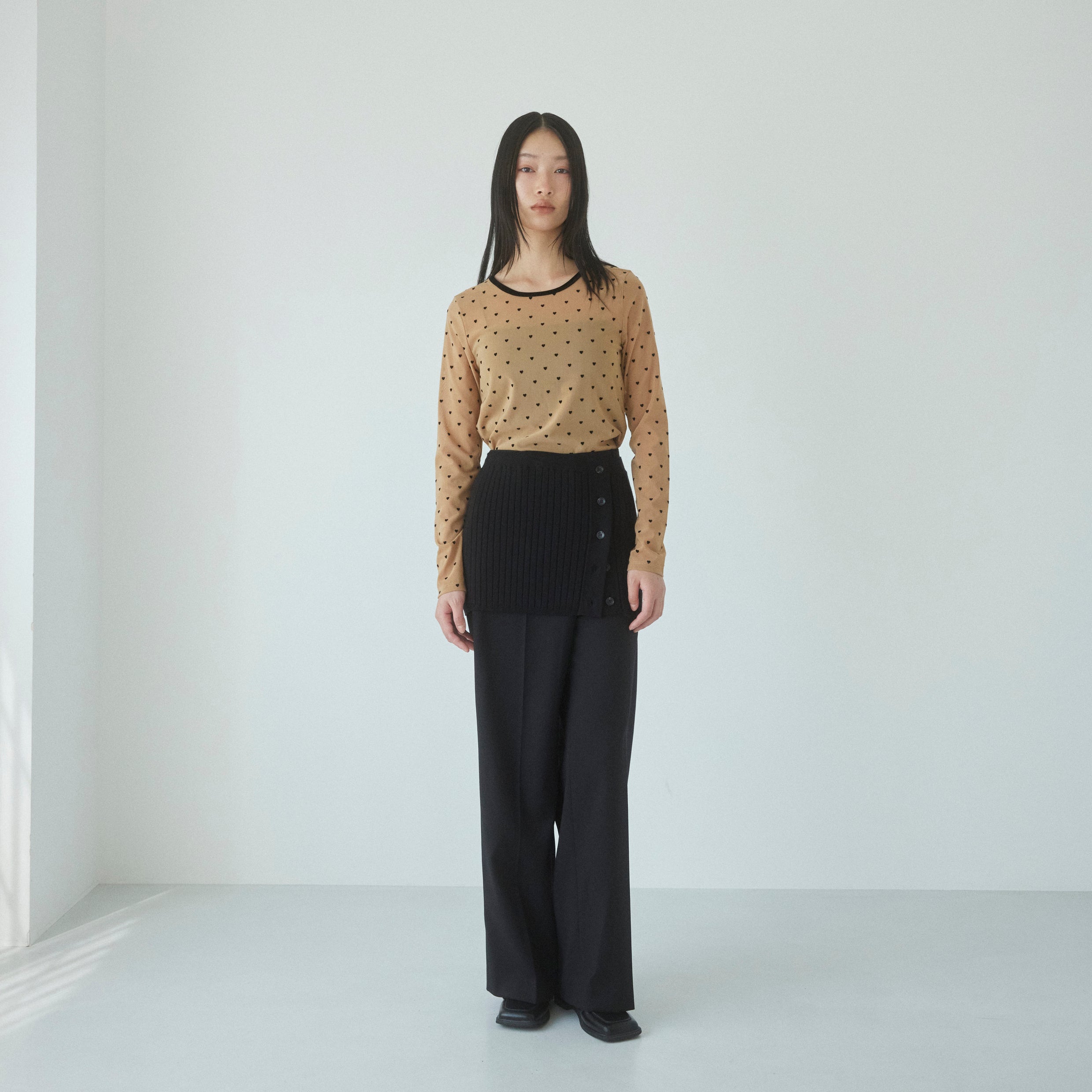 Flocked Multi Pattern Crew Neck Top