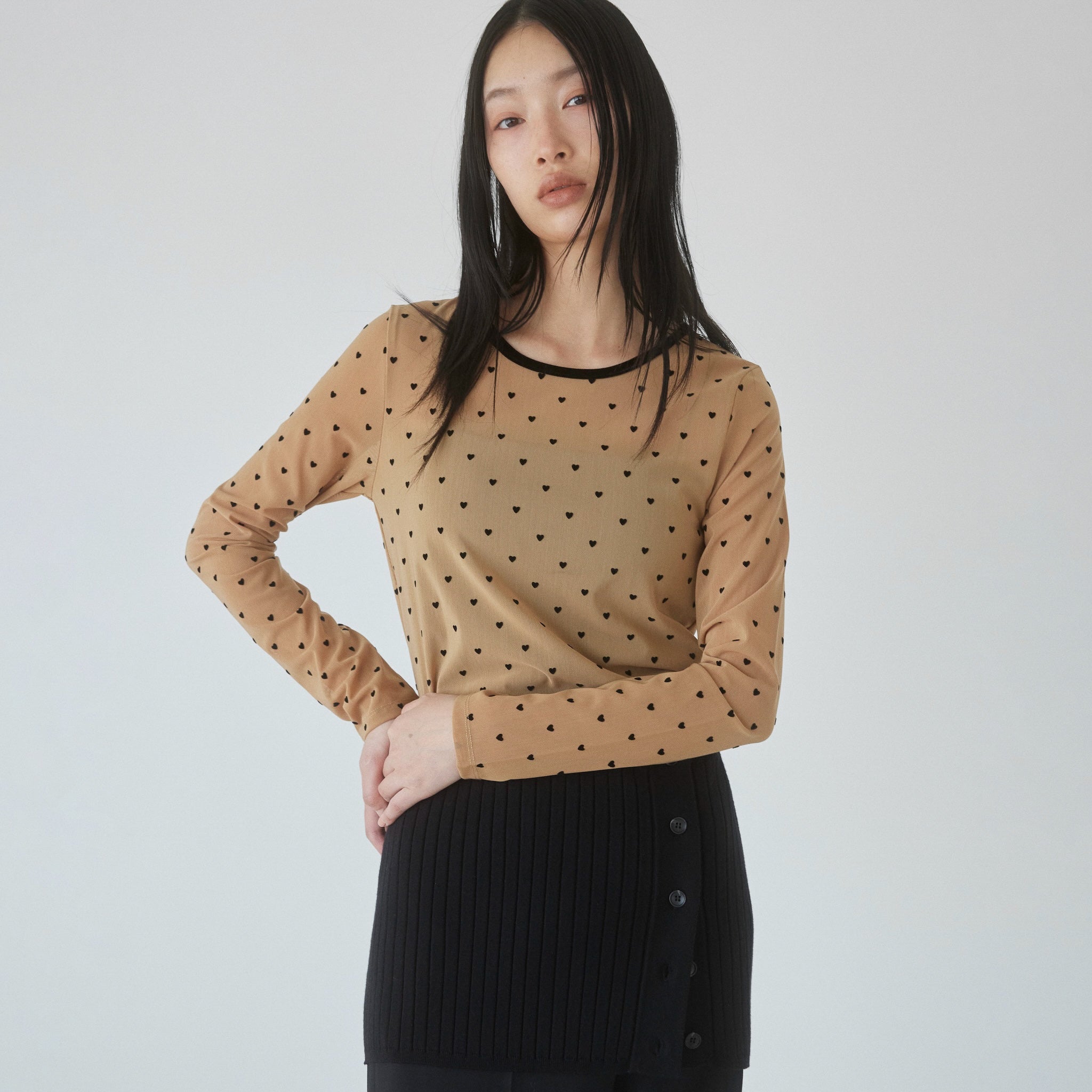 Flocked Multi Pattern Crew Neck Top