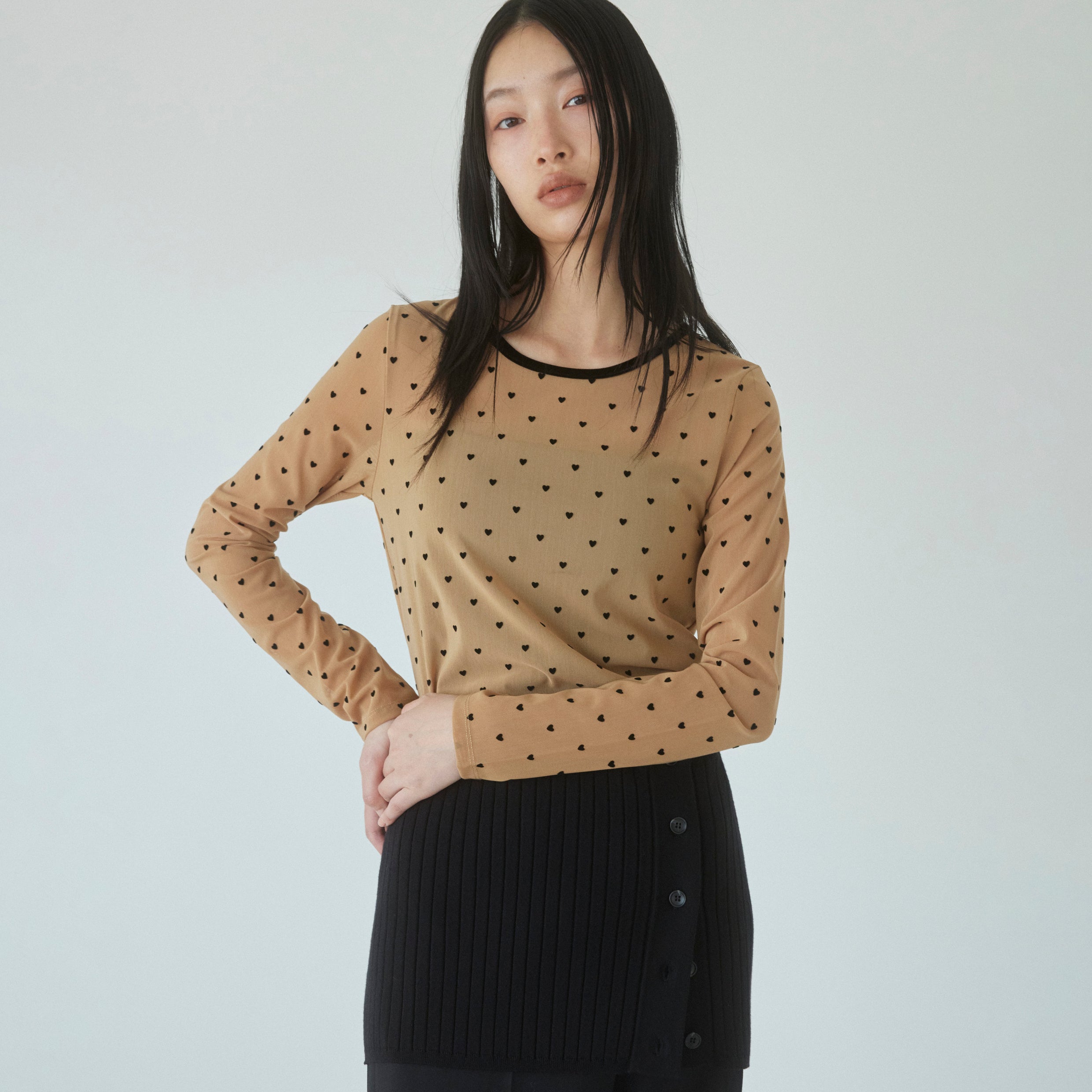 Flocked Multi Pattern Crew Neck Top