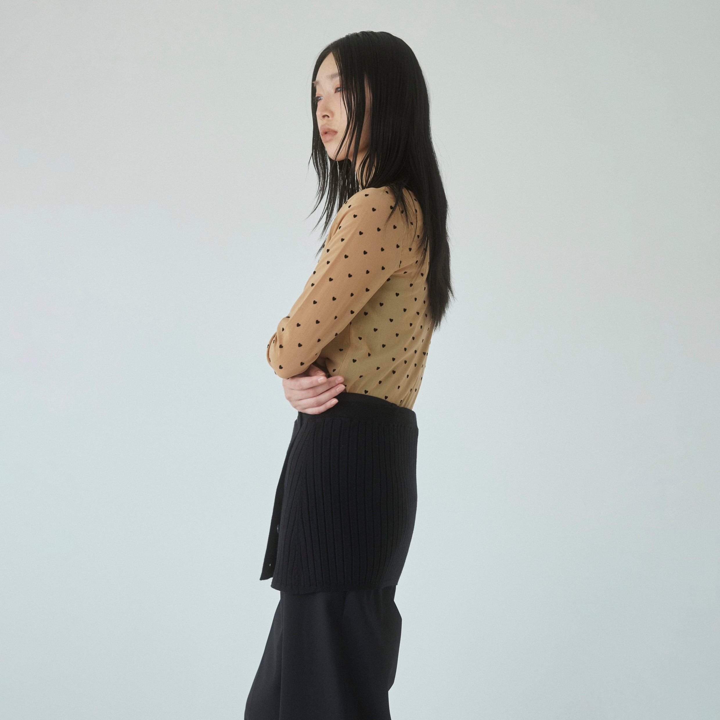 Flocked Multi Pattern Crew Neck Top