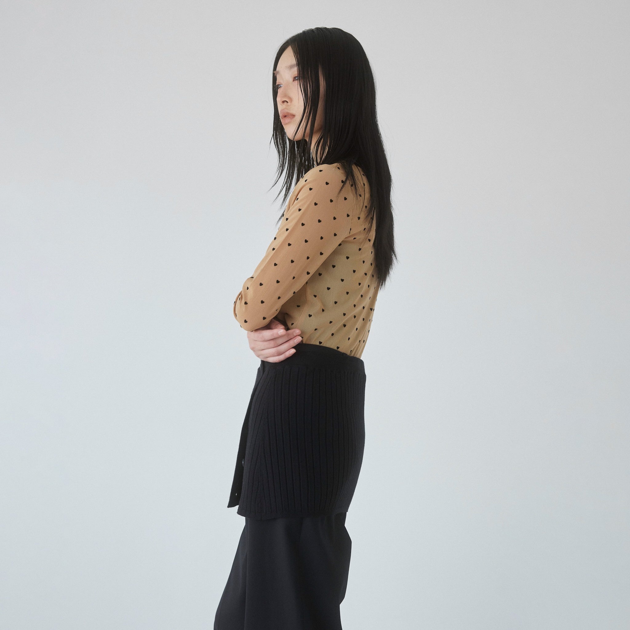 Flocked Multi Pattern Crew Neck Top