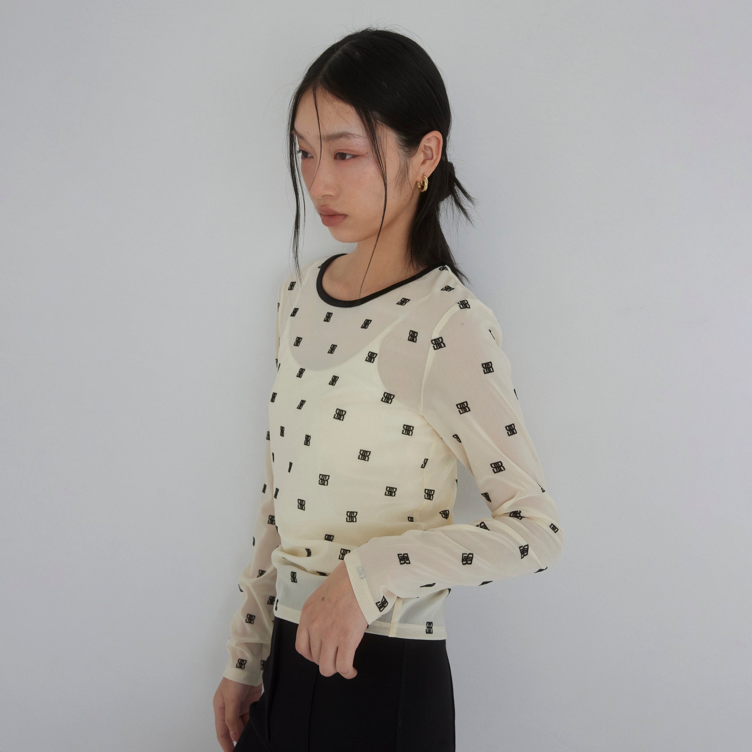 Flocked Multi Pattern Crew Neck Top