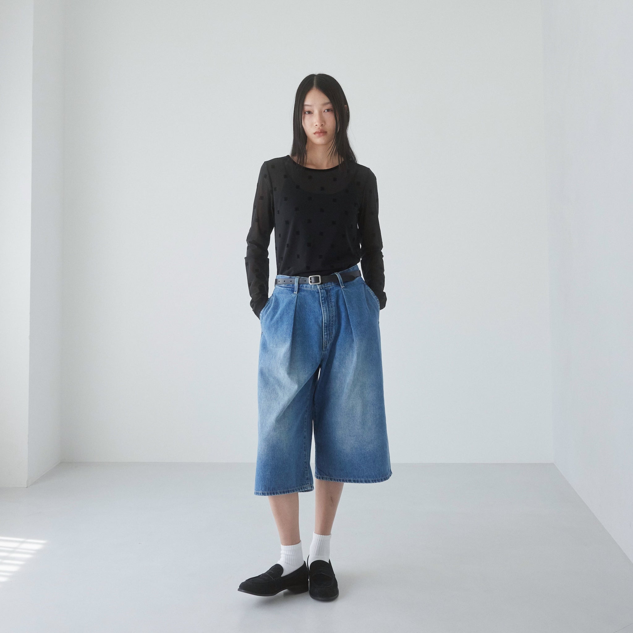 Flocked Multi Pattern Crew Neck Top