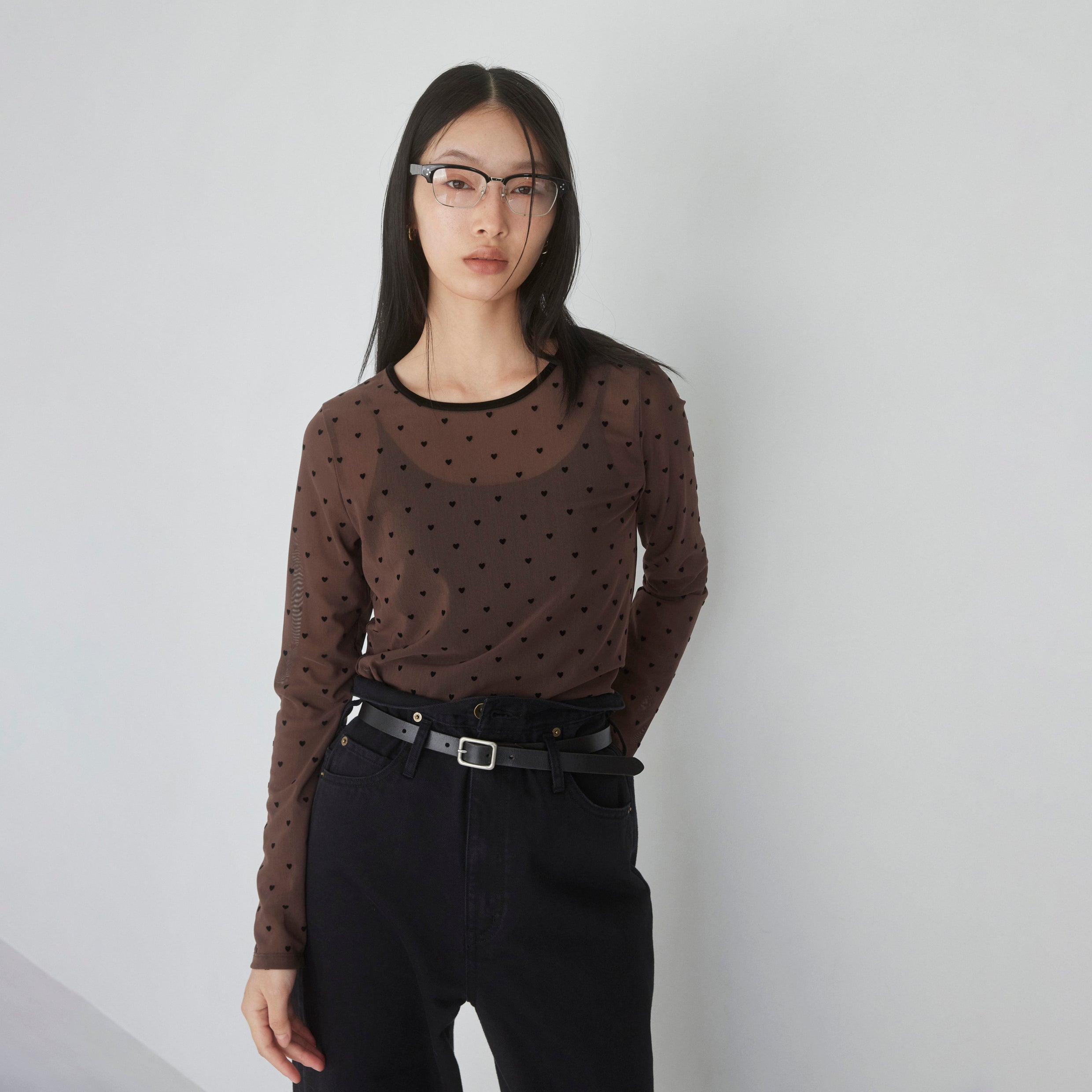 Flocked Multi Pattern Crew Neck Top