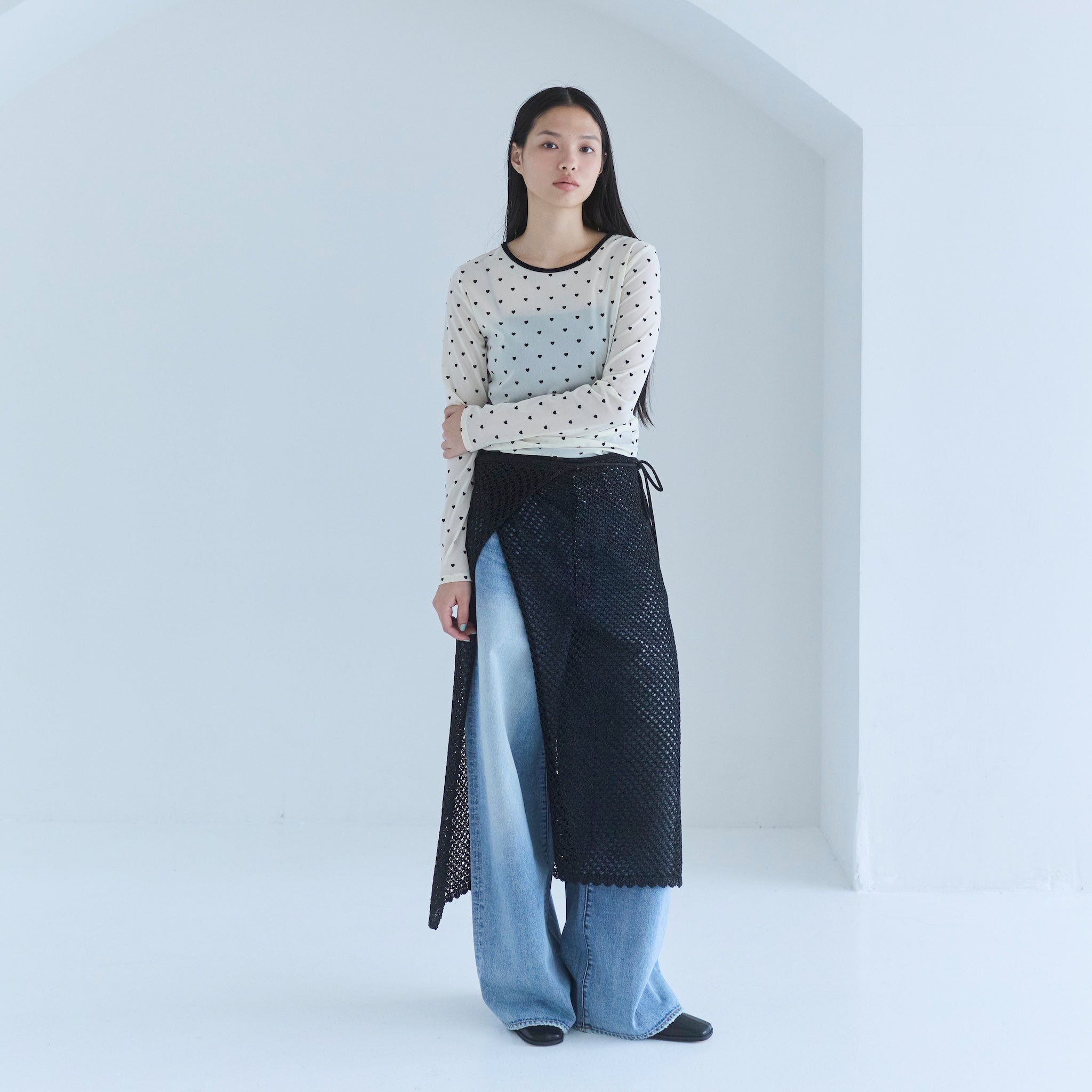 Flocked Multi Pattern Crew Neck Top