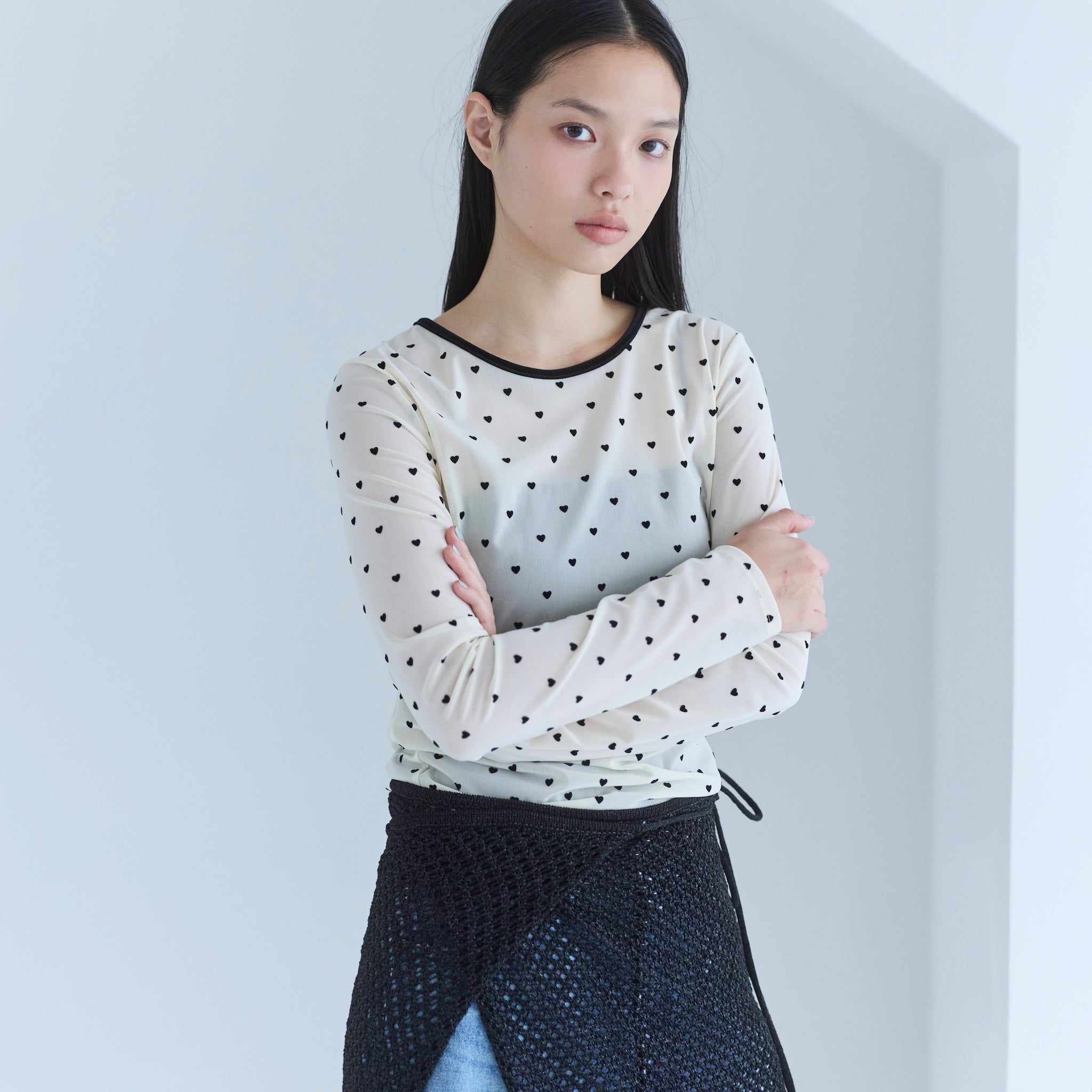 Flocked Multi Pattern Crew Neck Top