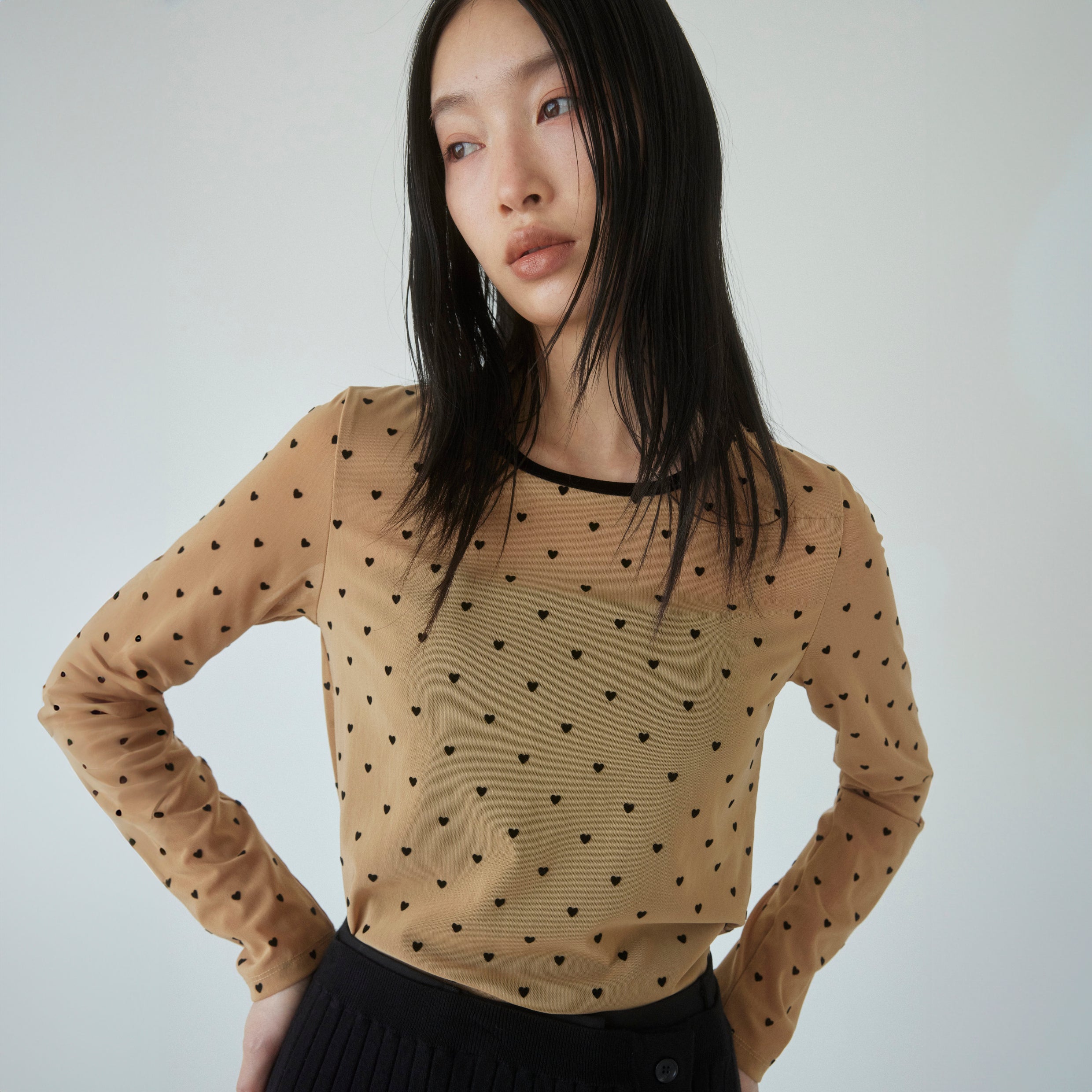 Flocked Multi Pattern Crew Neck Top