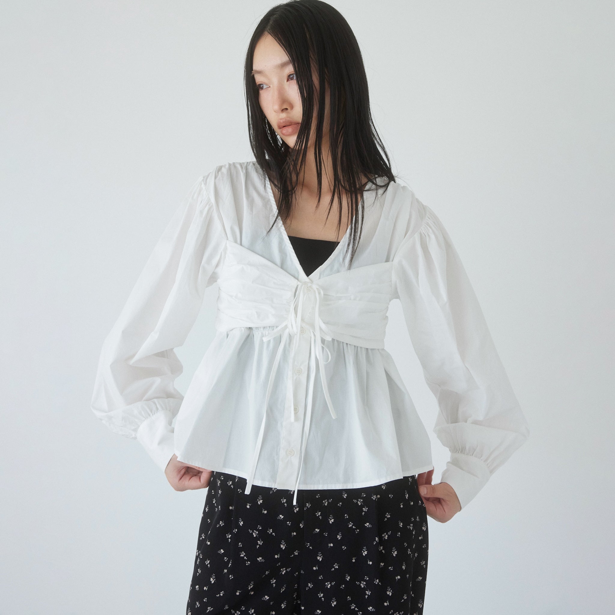 Layered Ribbon Bustier Shirt