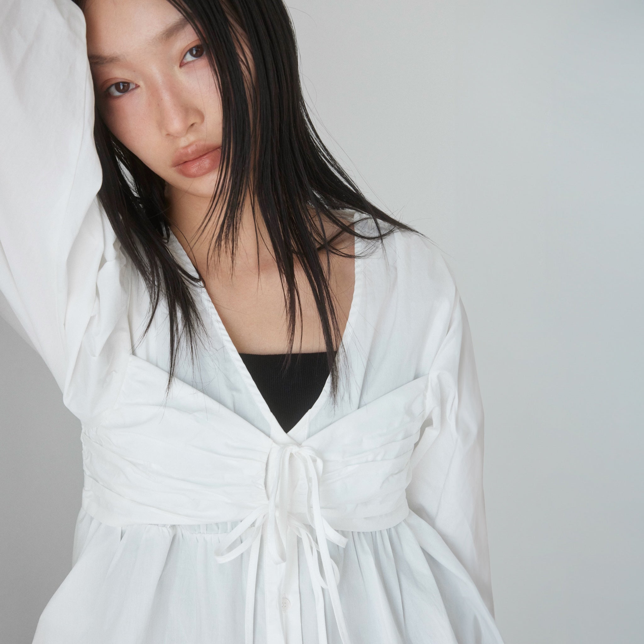 Layered Ribbon Bustier Shirt