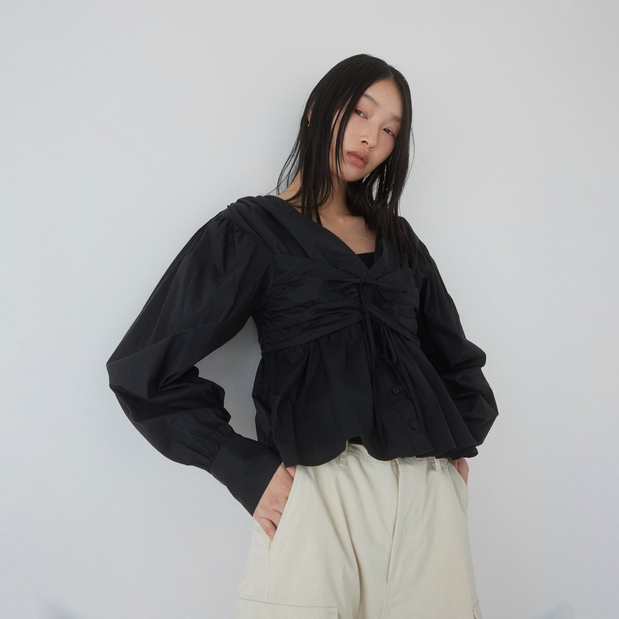 Layered Ribbon Bustier Shirt