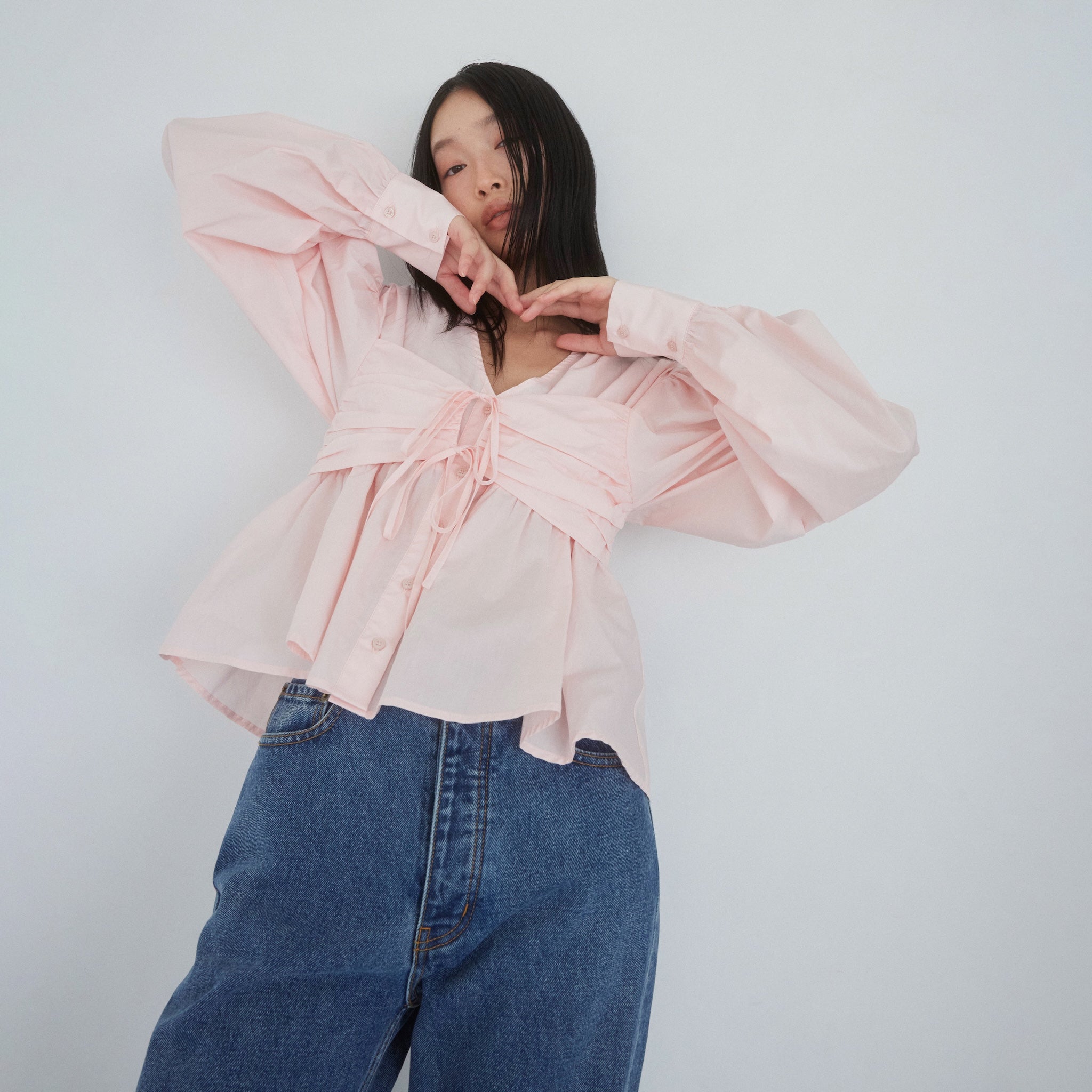 Layered Ribbon Bustier Shirt