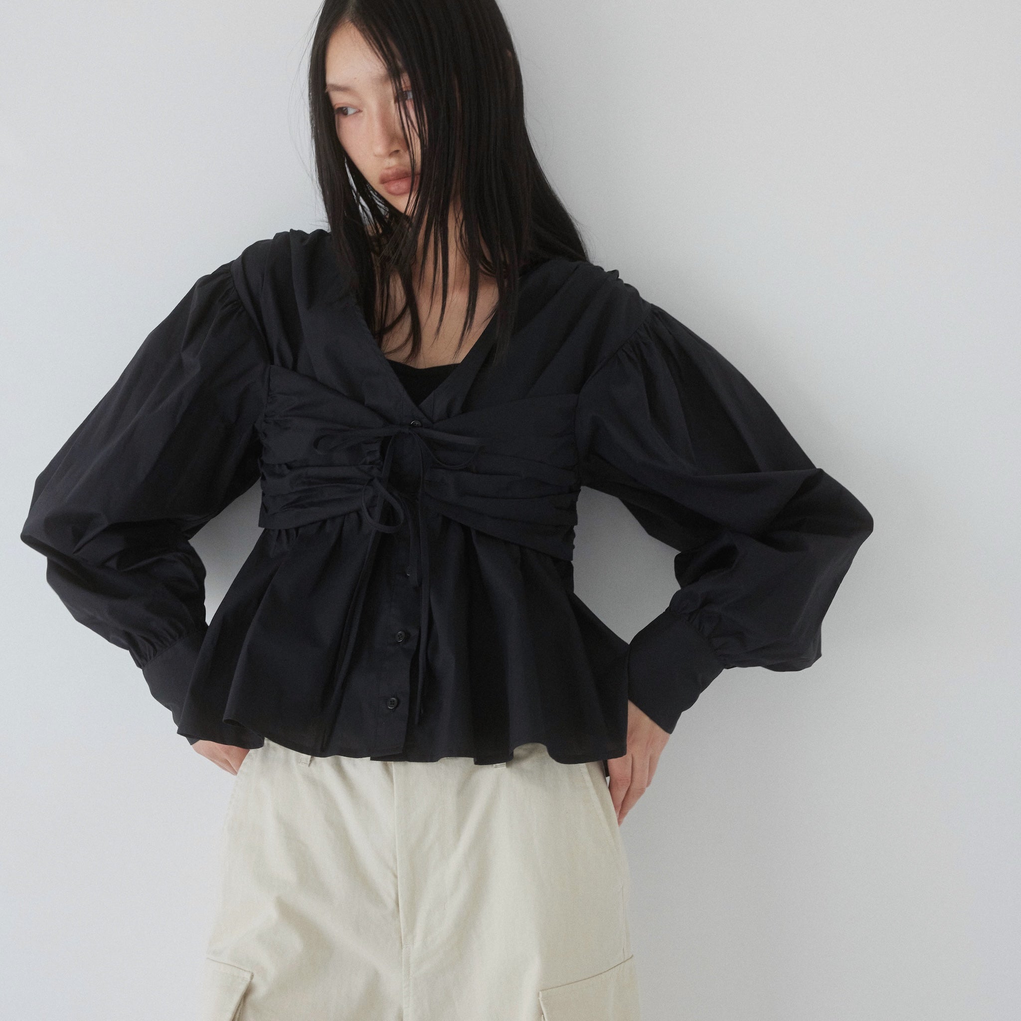 Layered Ribbon Bustier Shirt