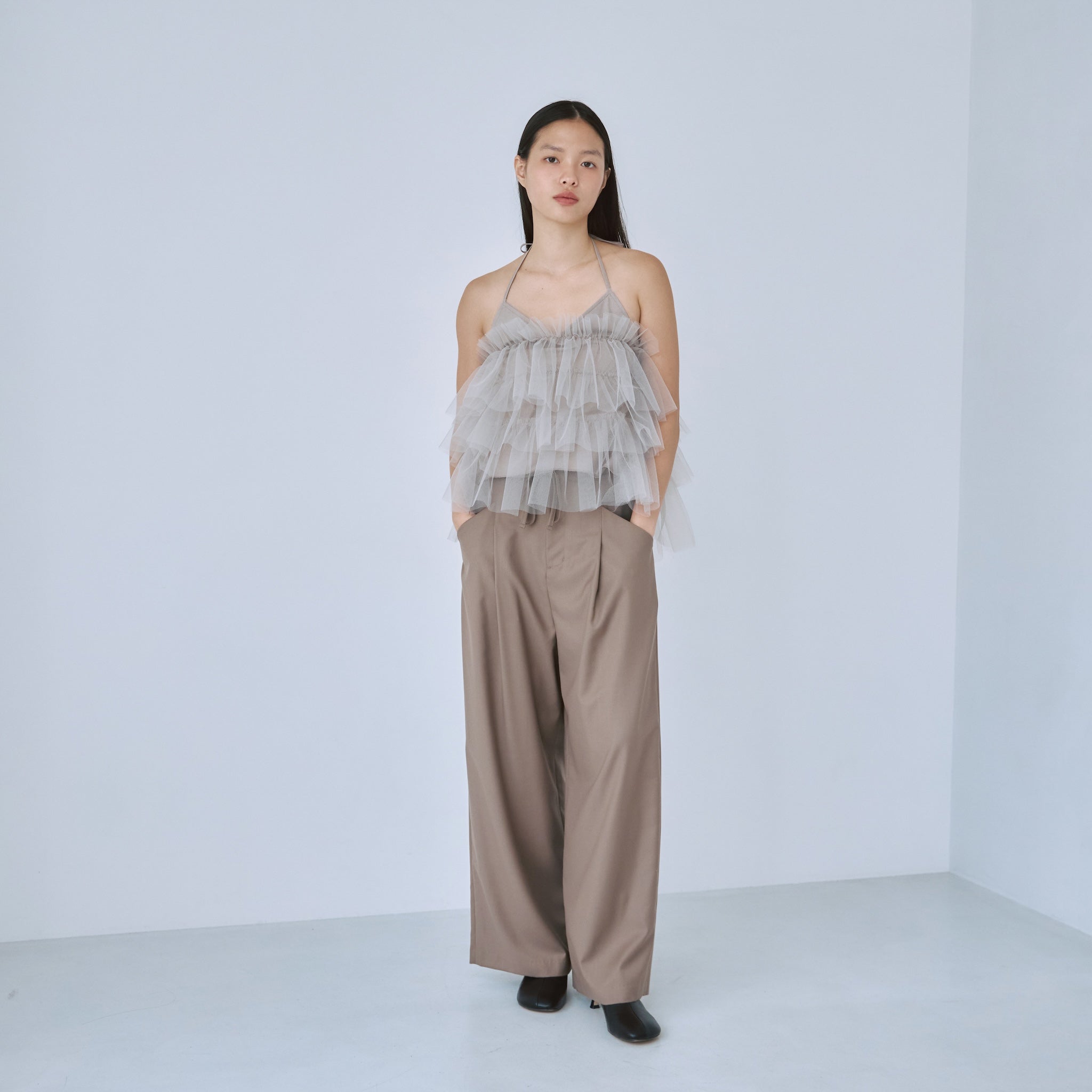 Halter Ribbon Tulle Round Camisole