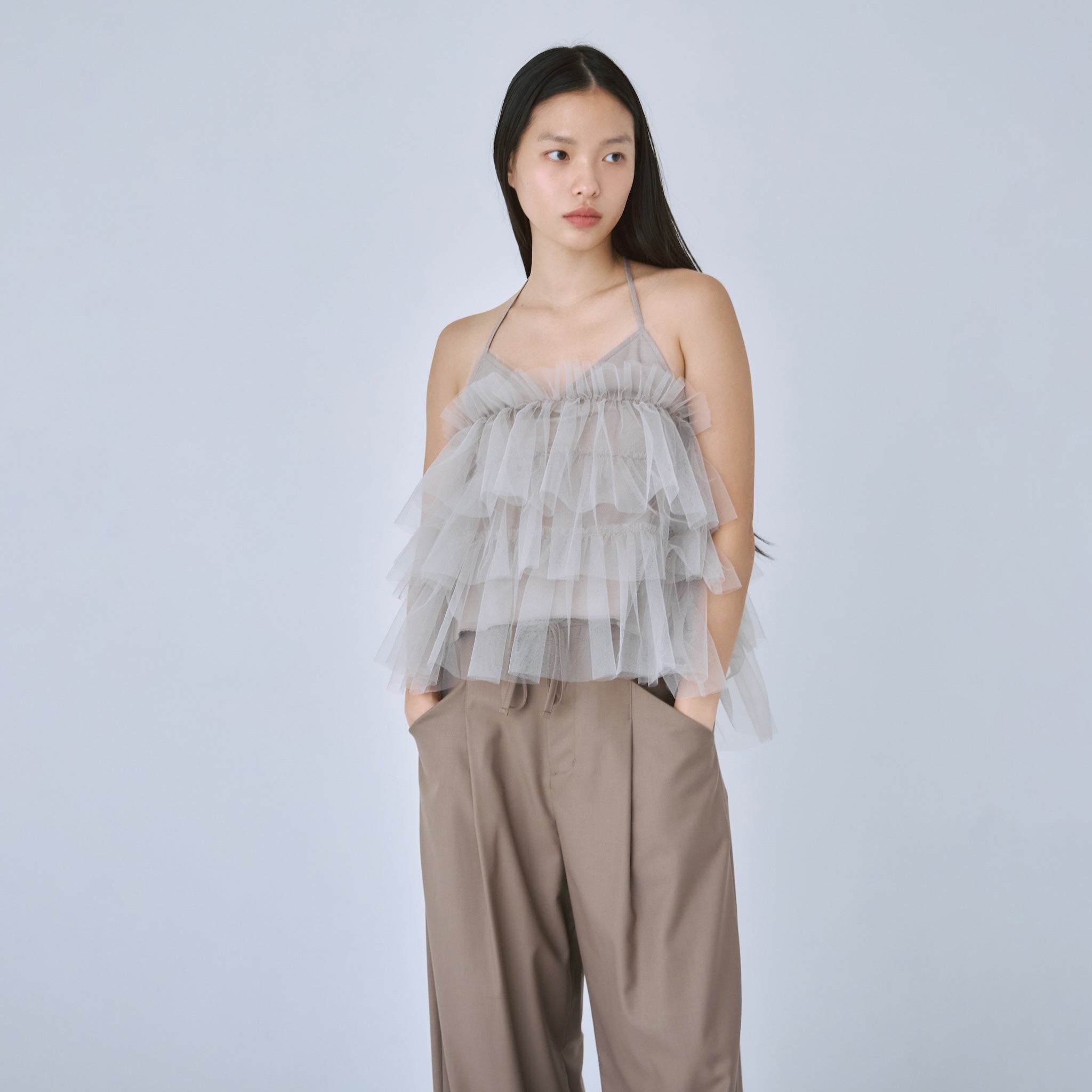 Halter Ribbon Tulle Round Camisole