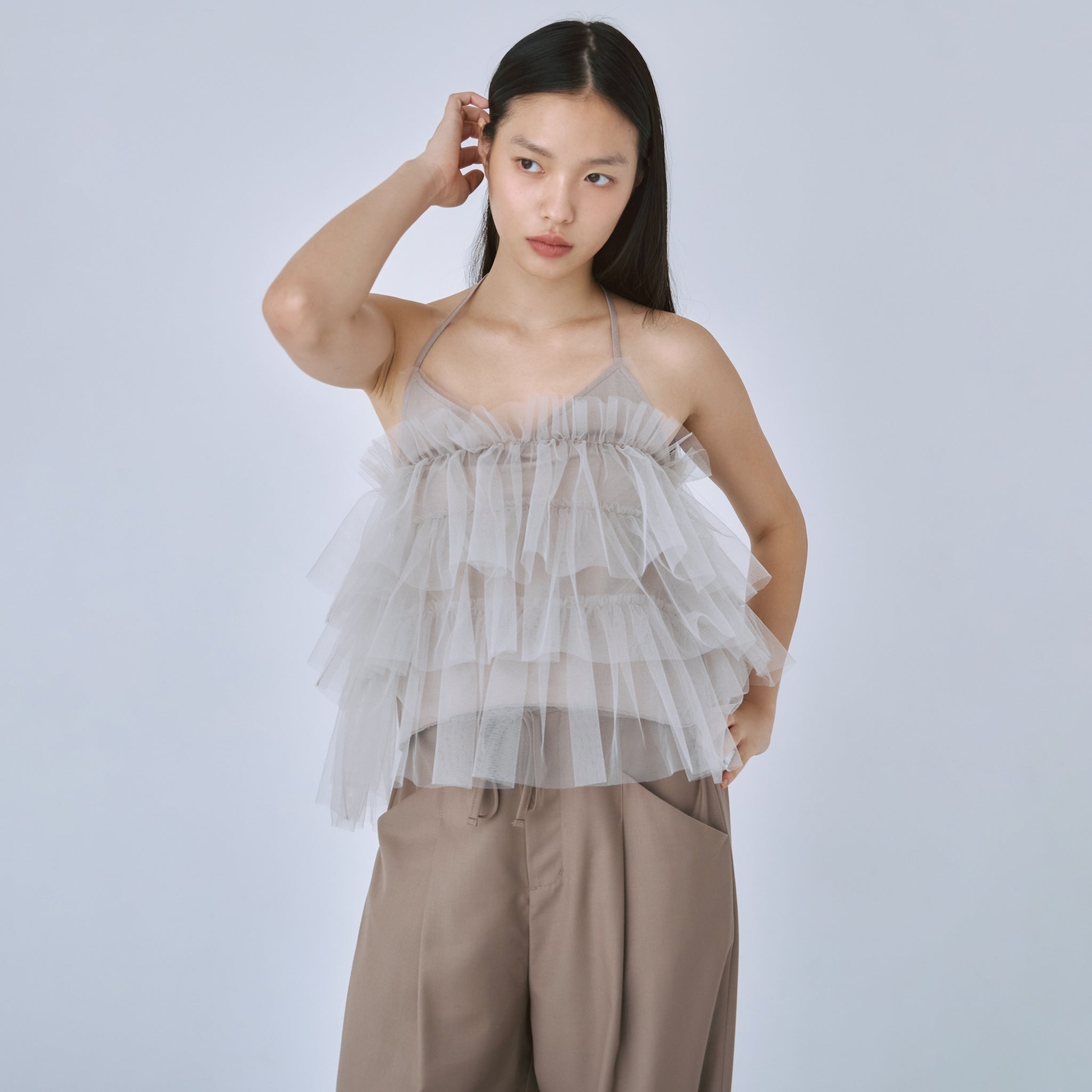 Halter Ribbon Tulle Round Camisole