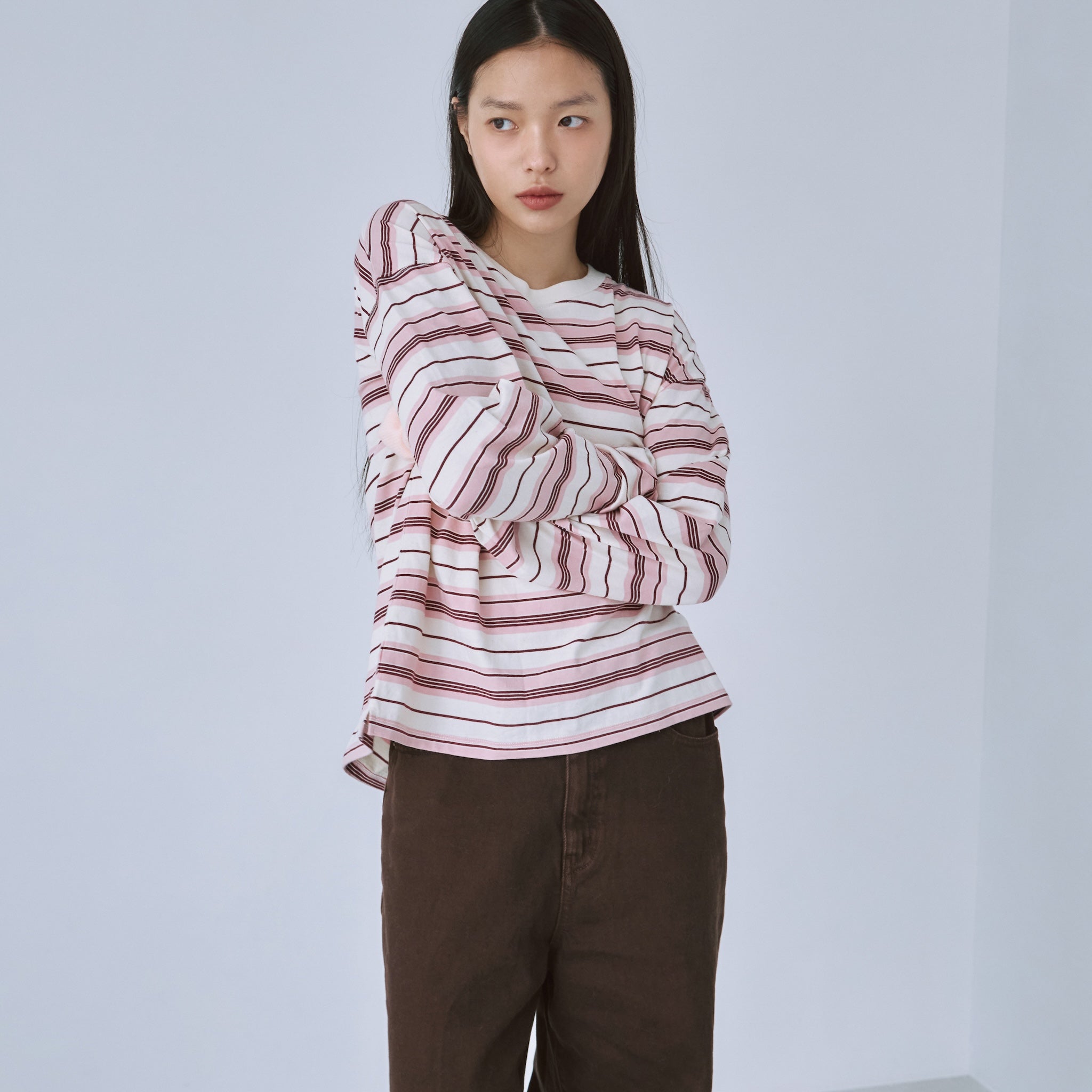 Logo Multi-Border Loose Long T-Shirt