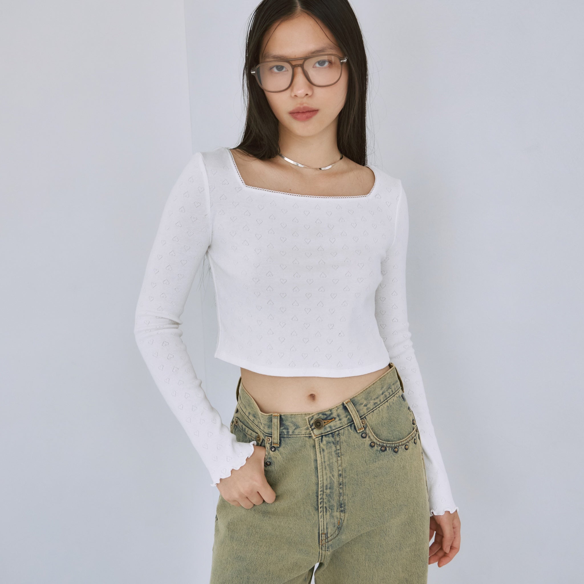 Heartlet square neckトップス