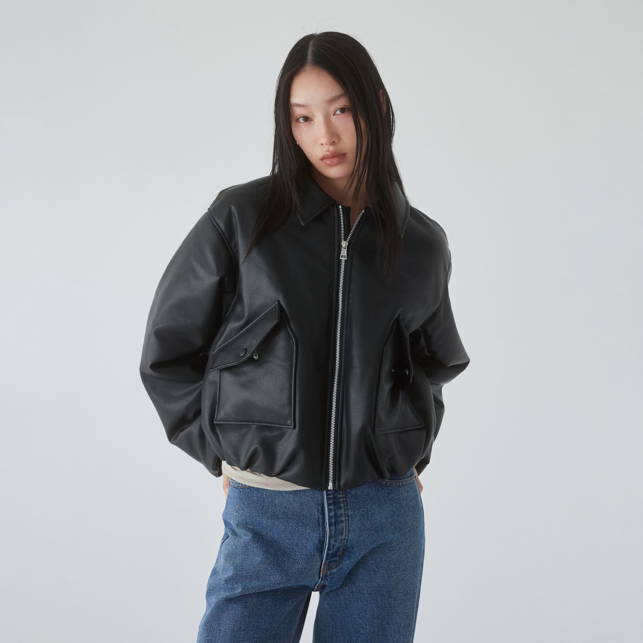 ECOレザーPUFFY Zipブルゾン