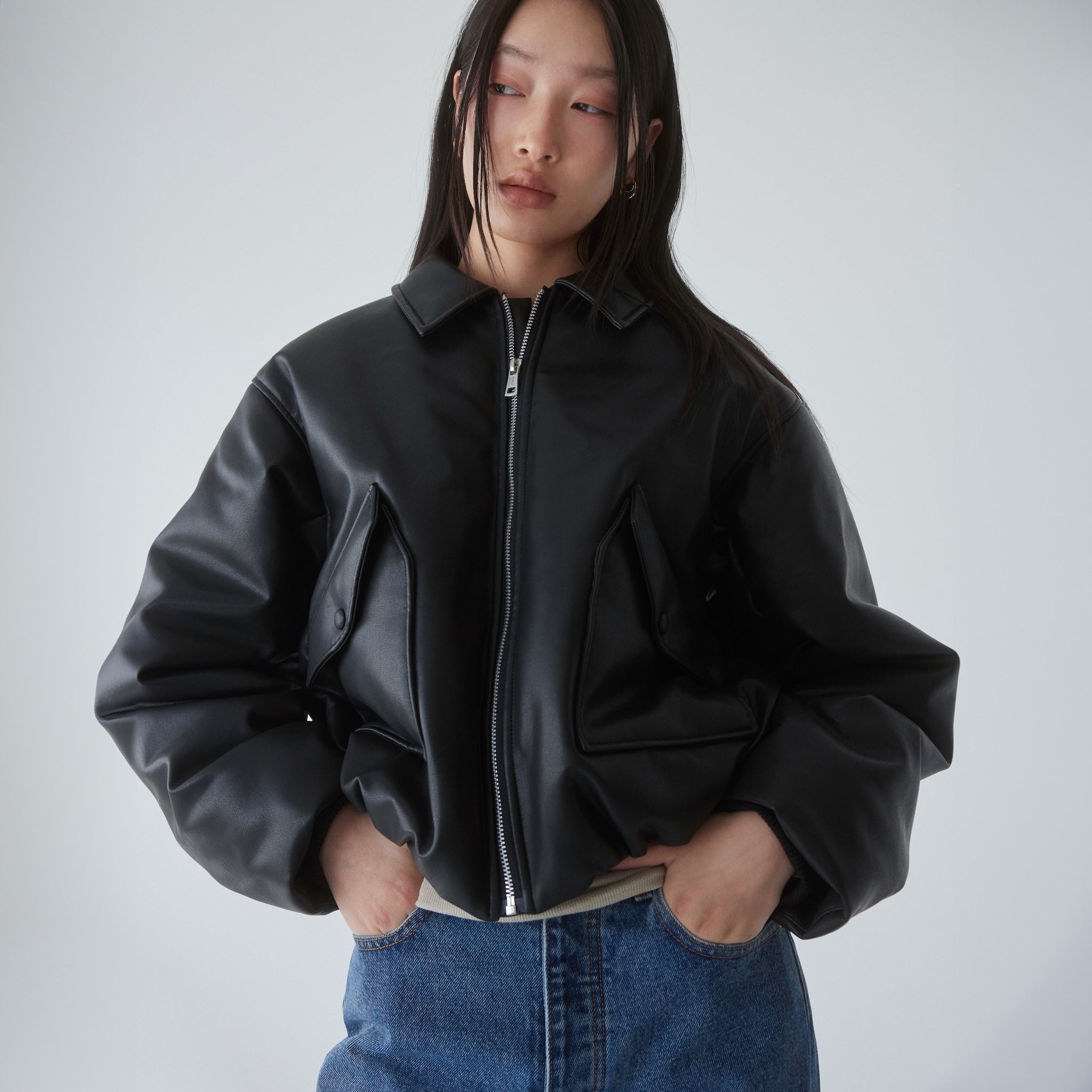 ECOレザーPUFFY Zipブルゾン