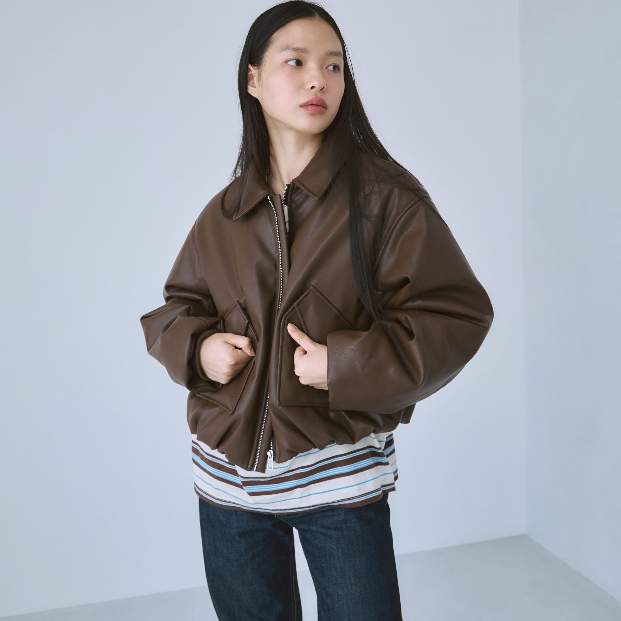 ECOレザーPUFFY Zipブルゾン