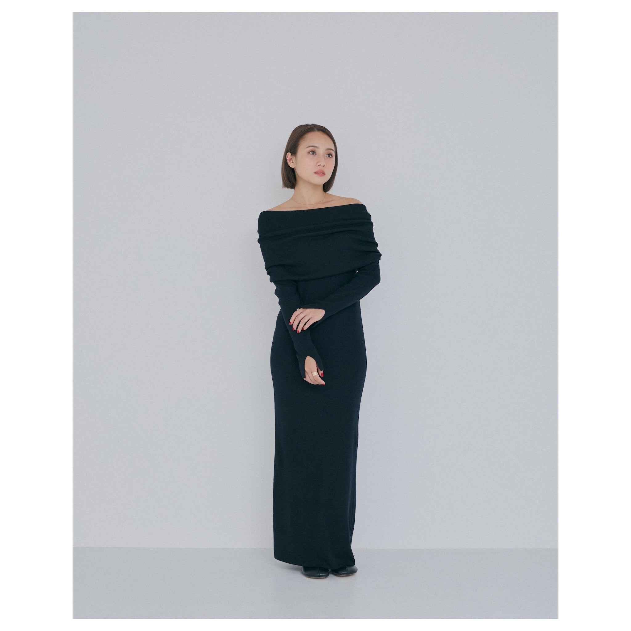 collab Silk wool off-the-shoulder knit dress