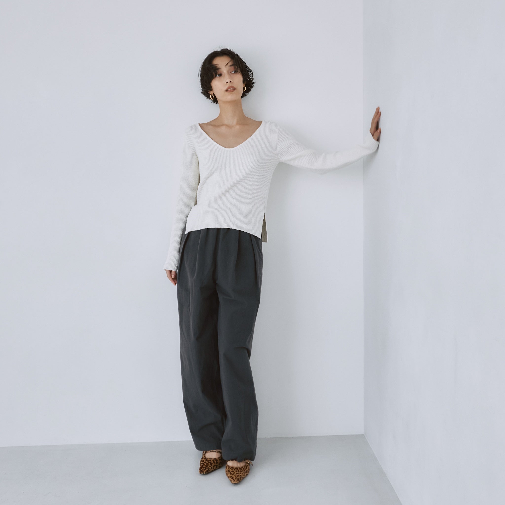 Brushed fabric gathered volume pants