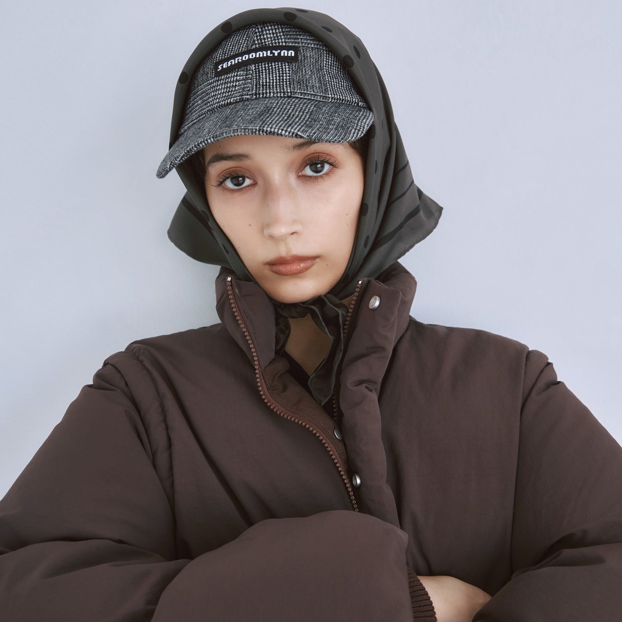 Wool check logo キャップ